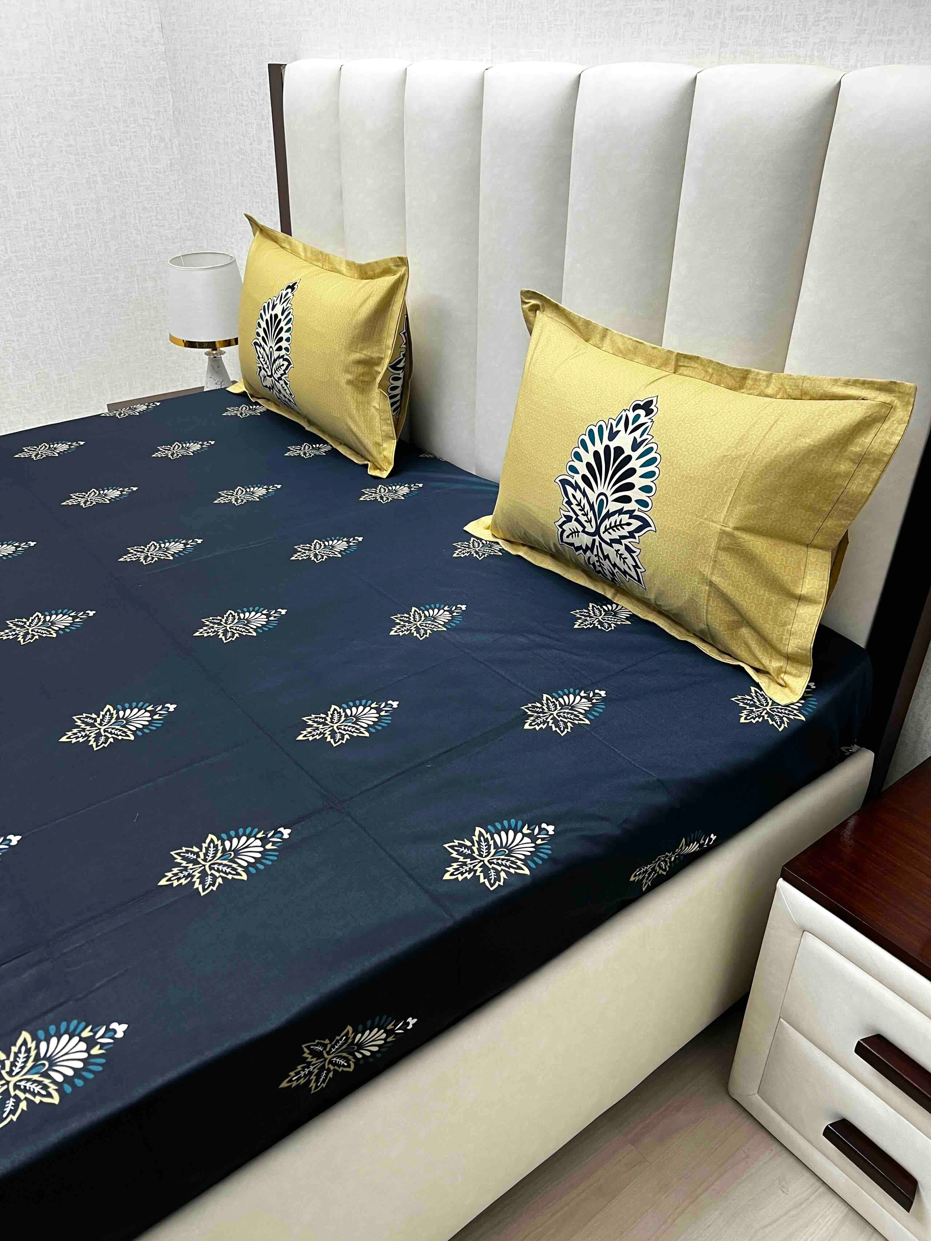 A-4735 - Pure Cotton 210 TC King Size Double Bedsheet (274X274) with Two Pillow Covers (50X76)