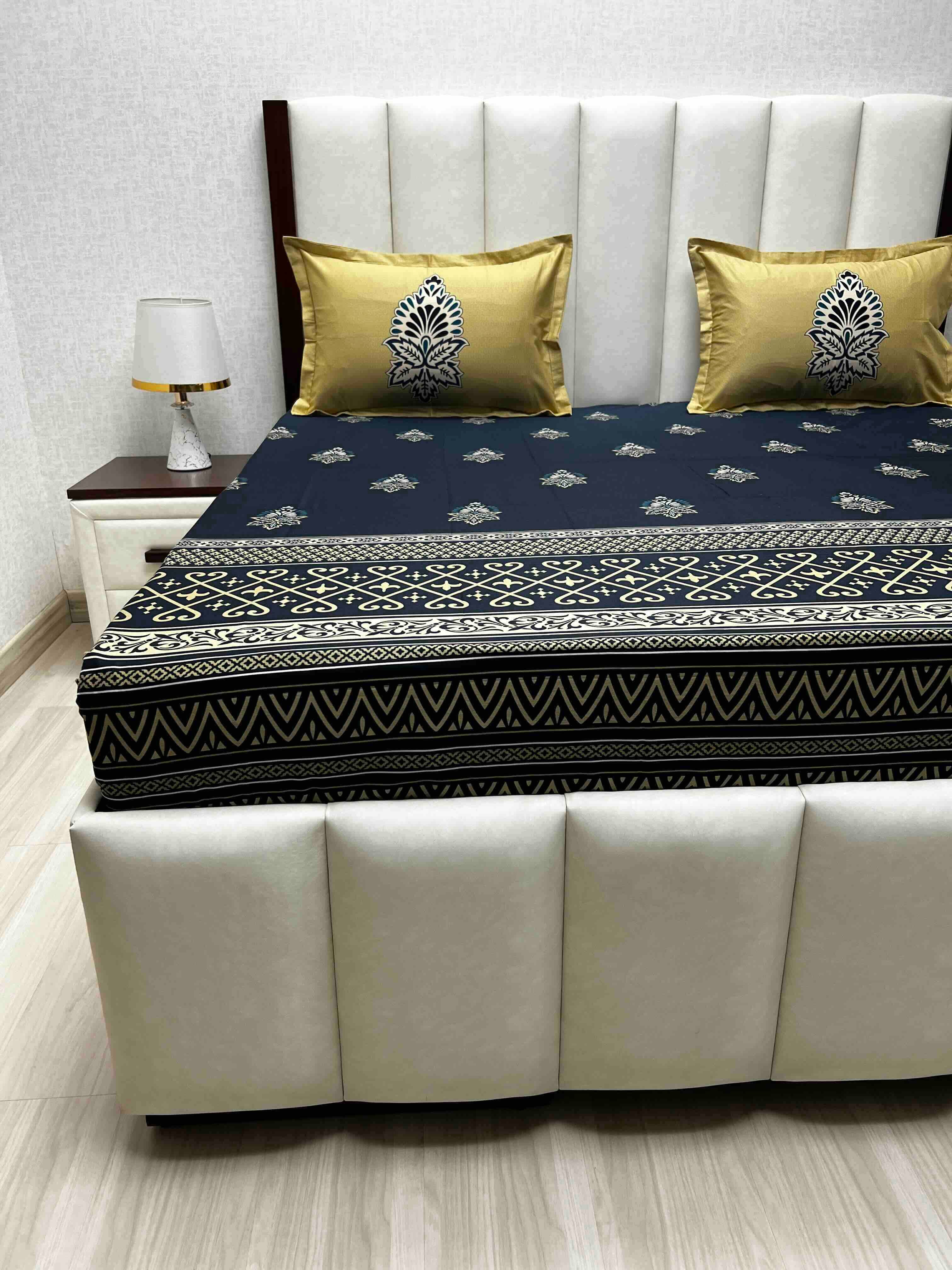 A-4735 - Pure Cotton 210 TC King Size Double Bedsheet (274X274) with Two Pillow Covers (50X76)