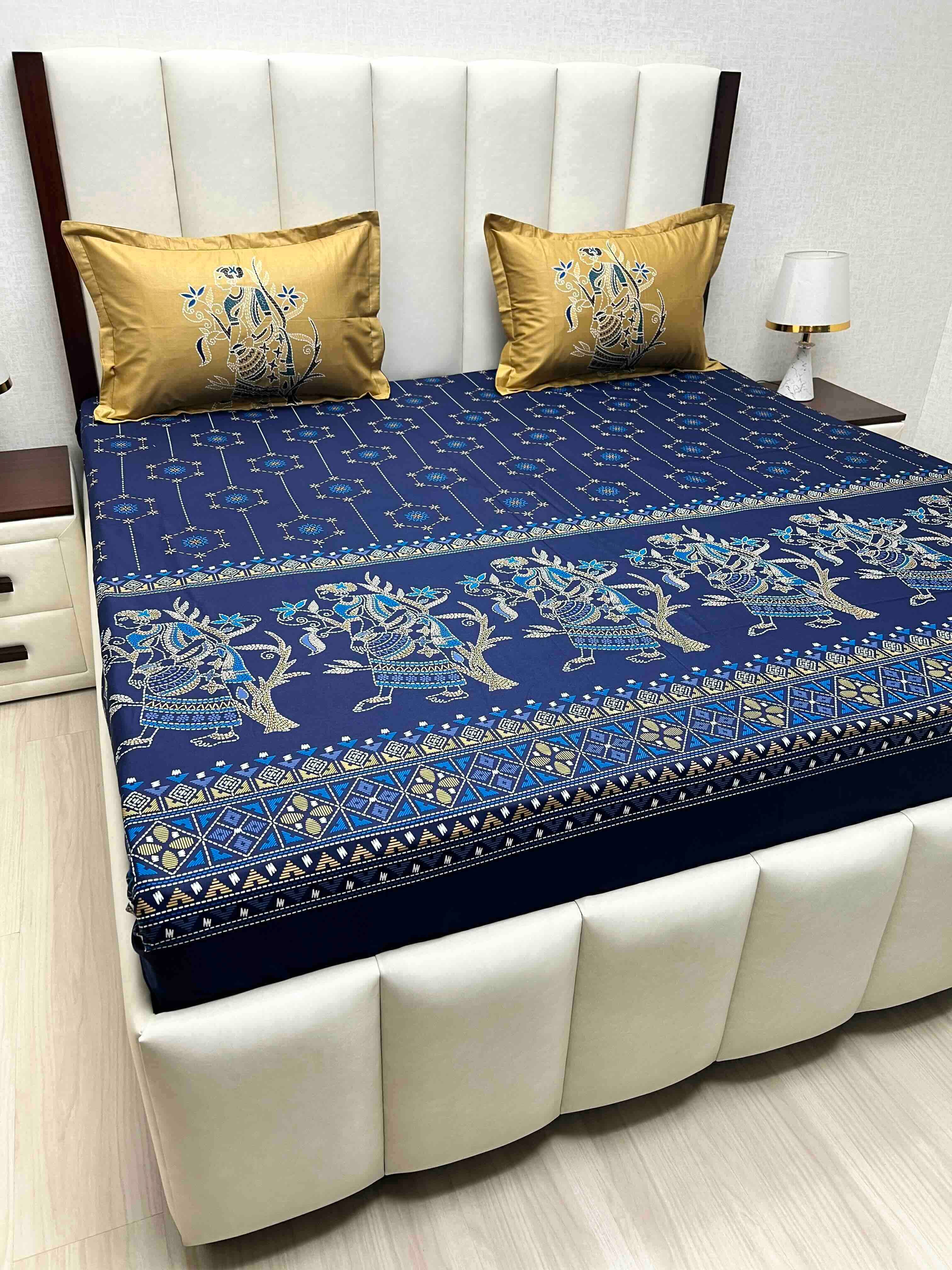 A-4736 - Pure Cotton 210 TC King Size Double Bedsheet (274X274) with Two Pillow Covers (50X76)