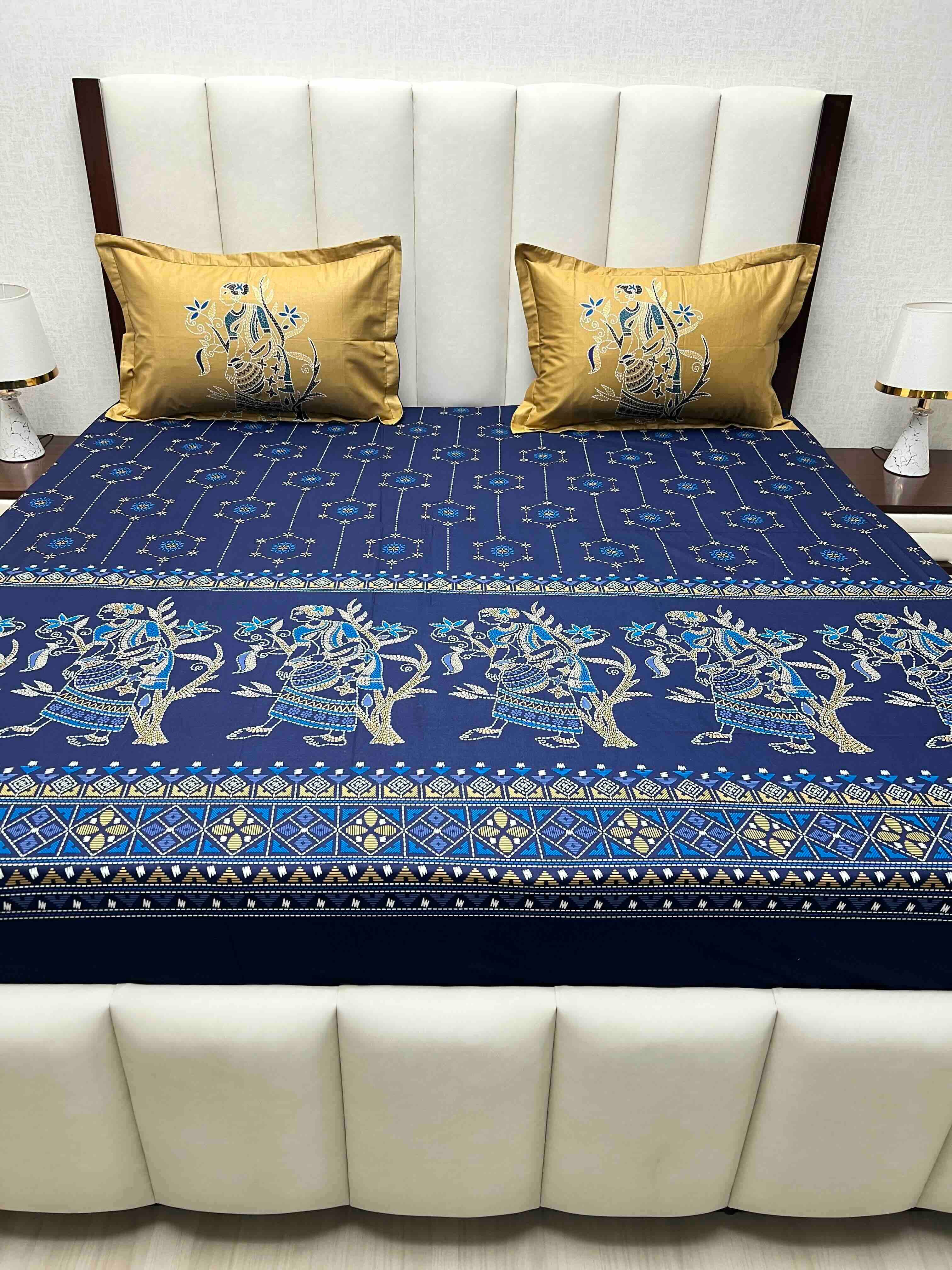 A-4736 - Pure Cotton 210 TC King Size Double Bedsheet (274X274) with Two Pillow Covers (50X76)