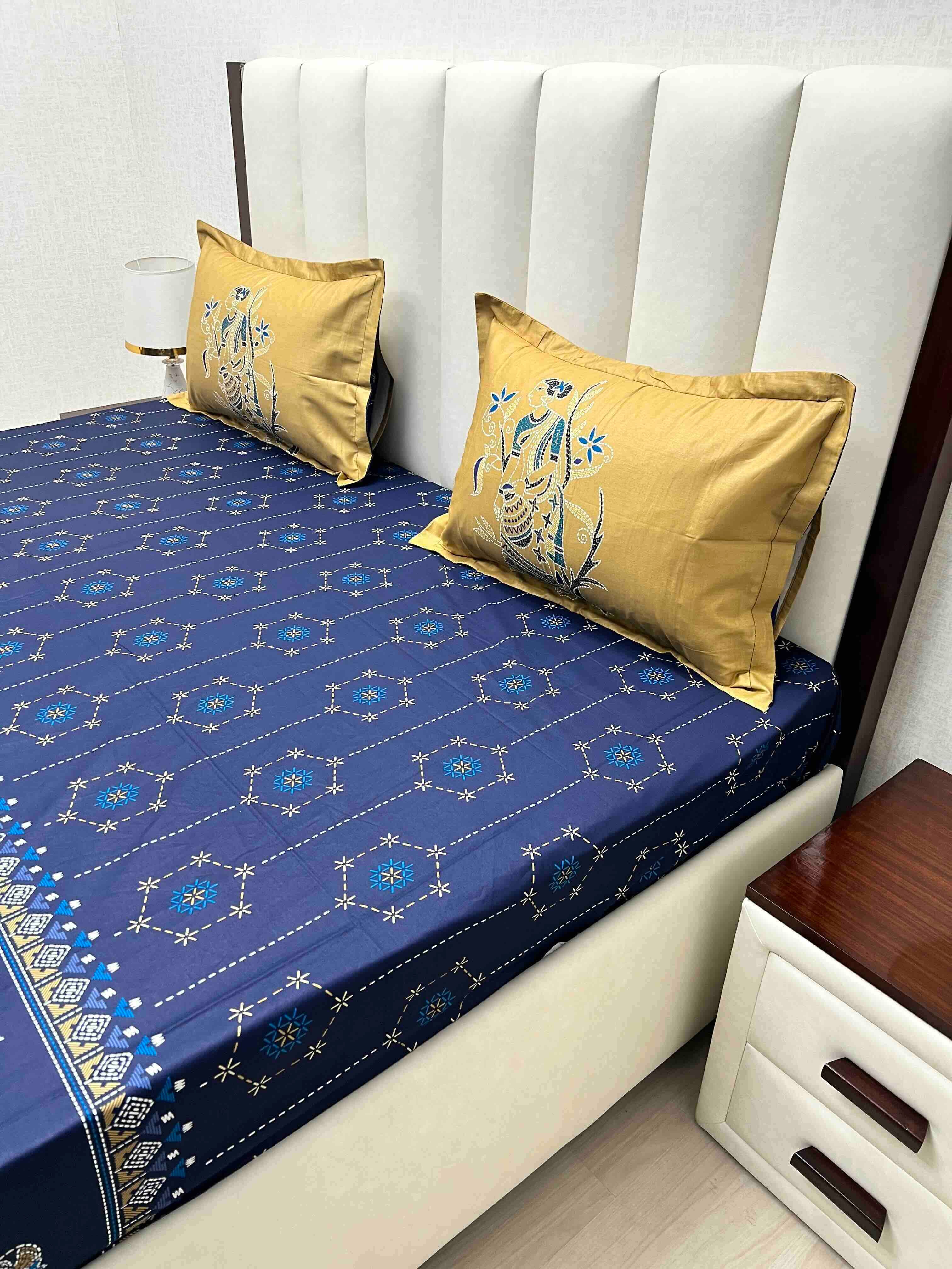 A-4736 - Pure Cotton 210 TC King Size Double Bedsheet (274X274) with Two Pillow Covers (50X76)