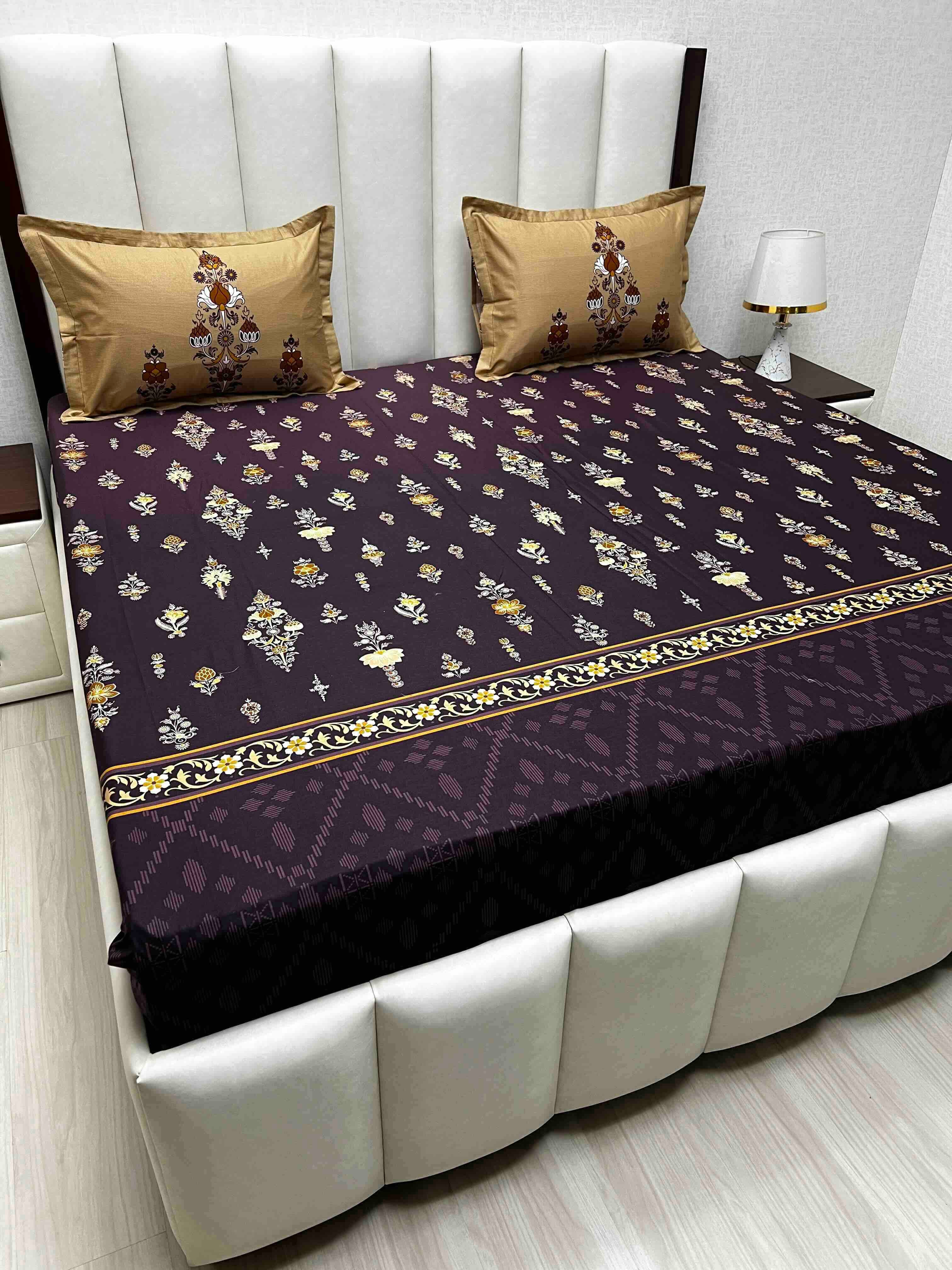 A-4737 - Pure Cotton 210 TC King Size Double Bedsheet (274X274) with Two Pillow Covers (50X76)