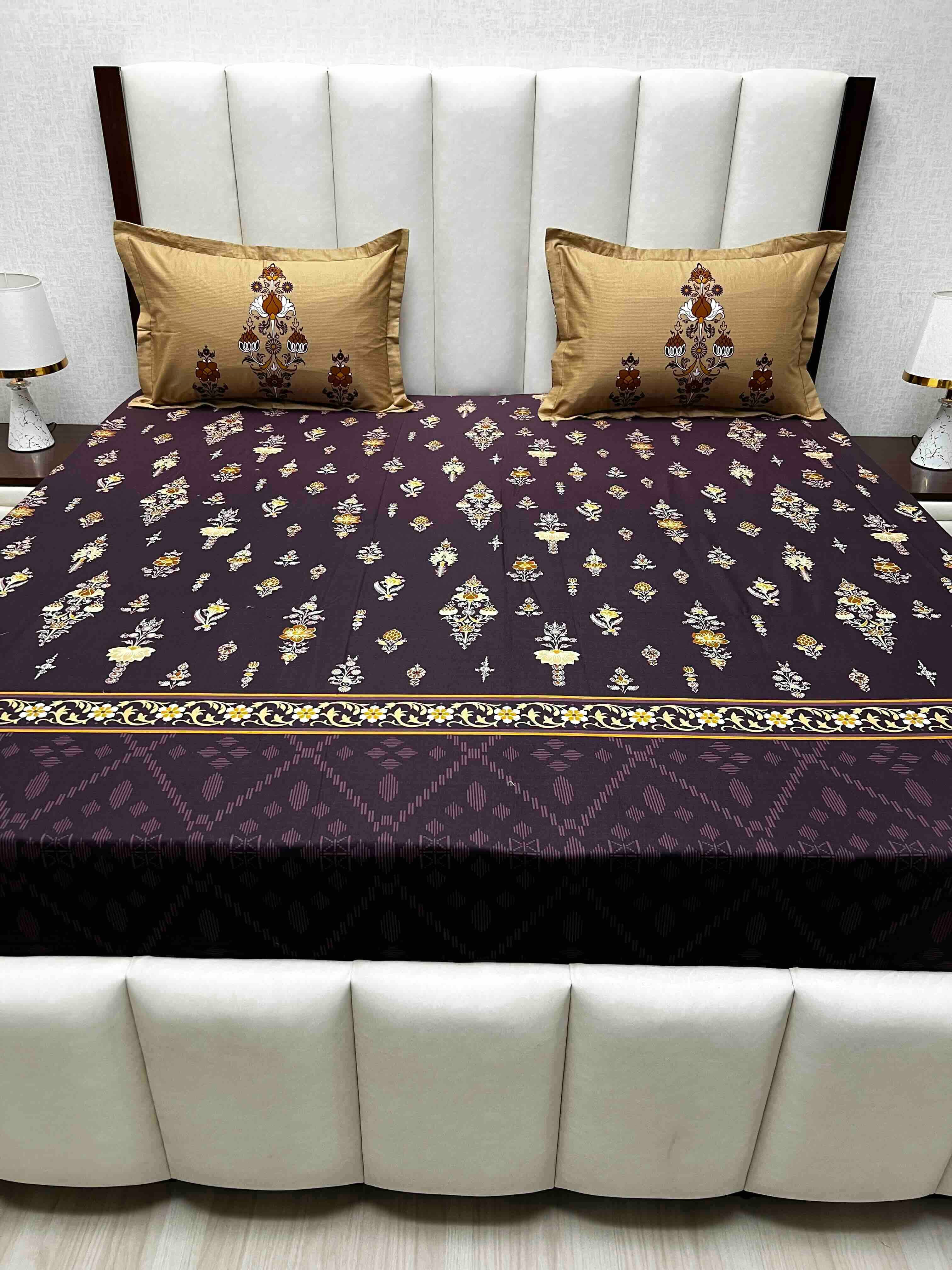 A-4737 - Pure Cotton 210 TC King Size Double Bedsheet (274X274) with Two Pillow Covers (50X76)