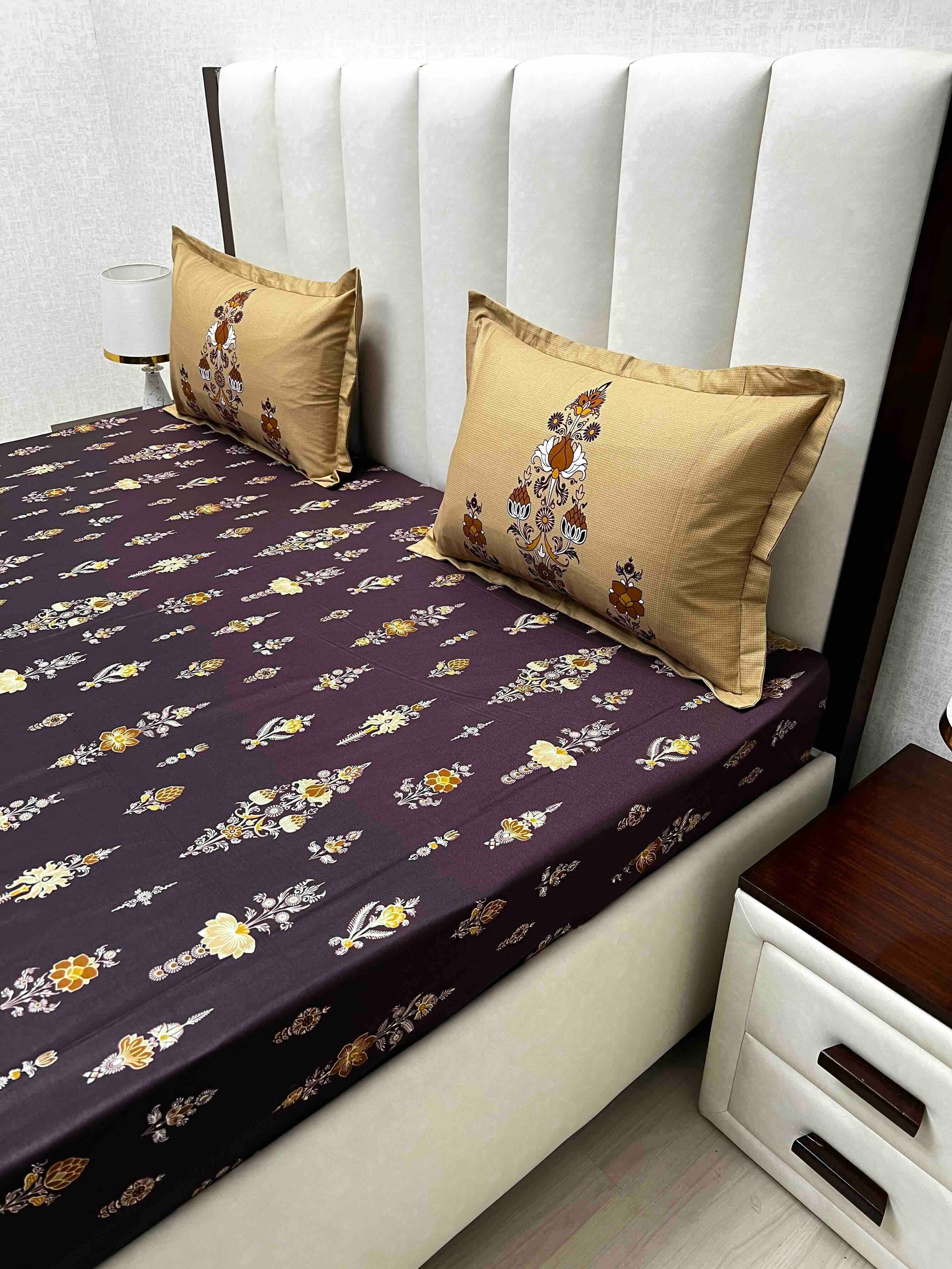 A-4737 - Pure Cotton 210 TC King Size Double Bedsheet (274X274) with Two Pillow Covers (50X76)