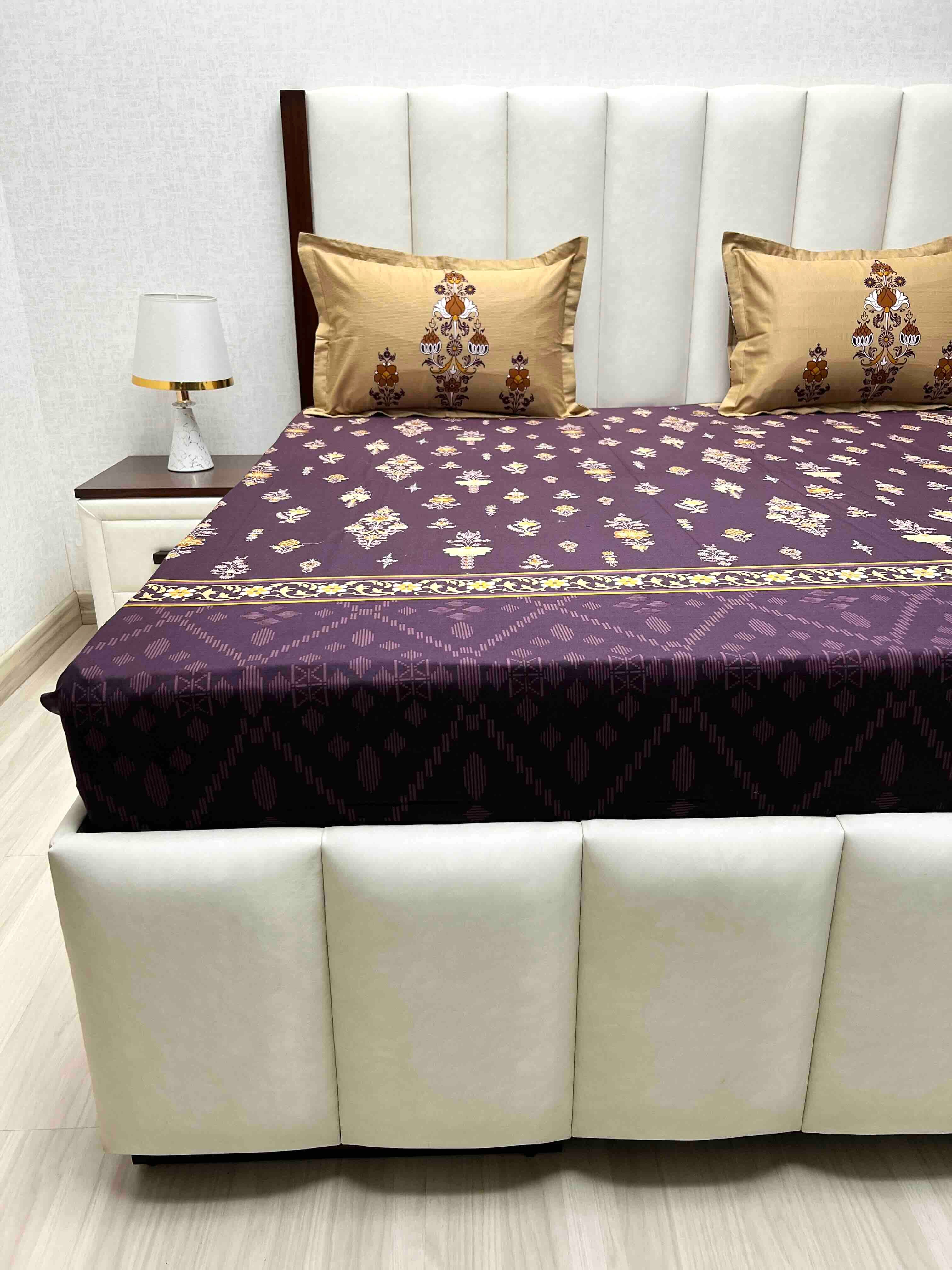 A-4737 - Pure Cotton 210 TC King Size Double Bedsheet (274X274) with Two Pillow Covers (50X76)