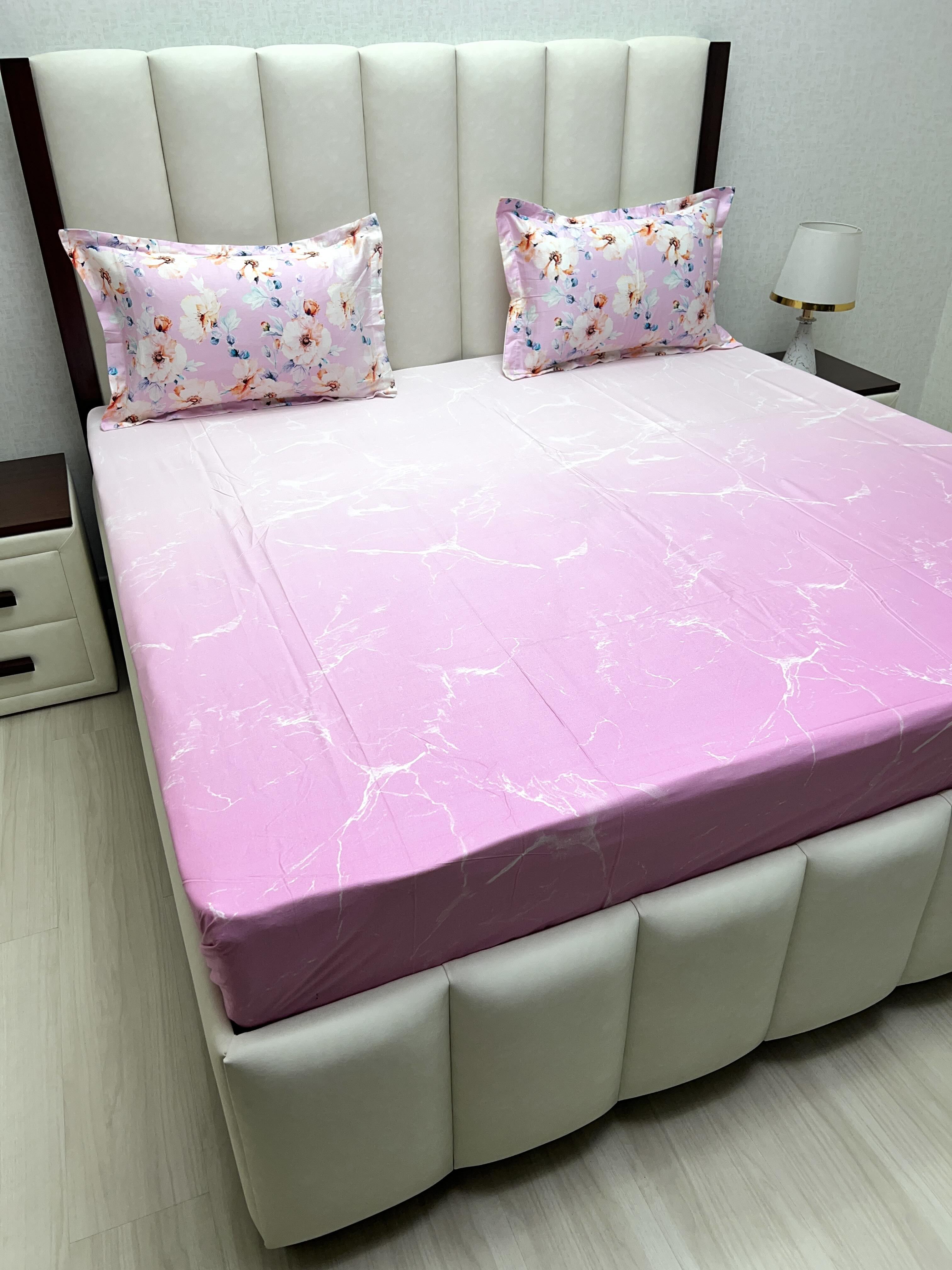 A-4740 - Pure Cotton 300 TC King Size Digital Print Double Bedsheet (274X274) with Two Pillow Covers (50X76)