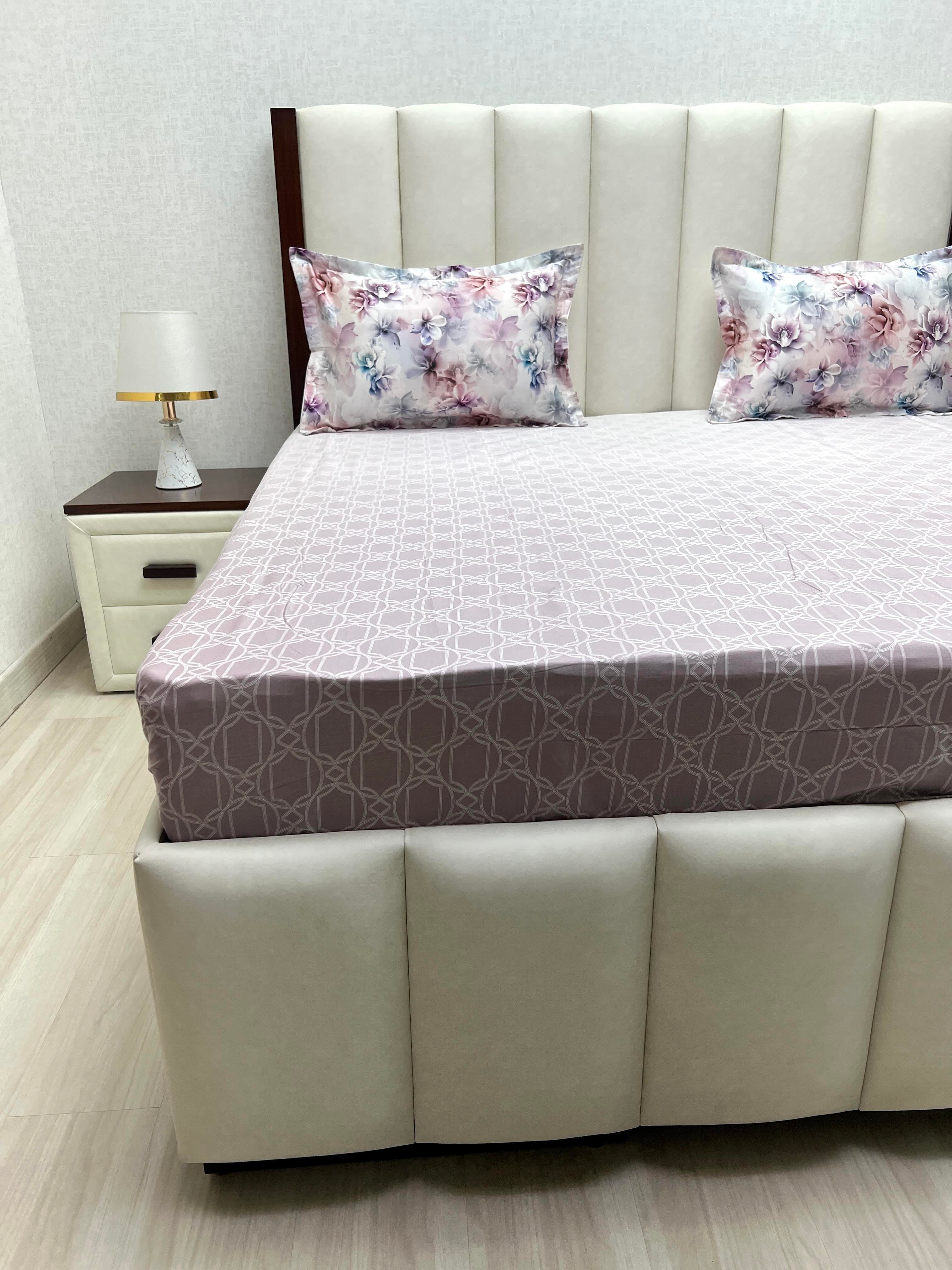 A-4743 - Pure Cotton 300 TC King Size Digital Print Double Bedsheet (274X274) with Two Pillow Covers (50X76)