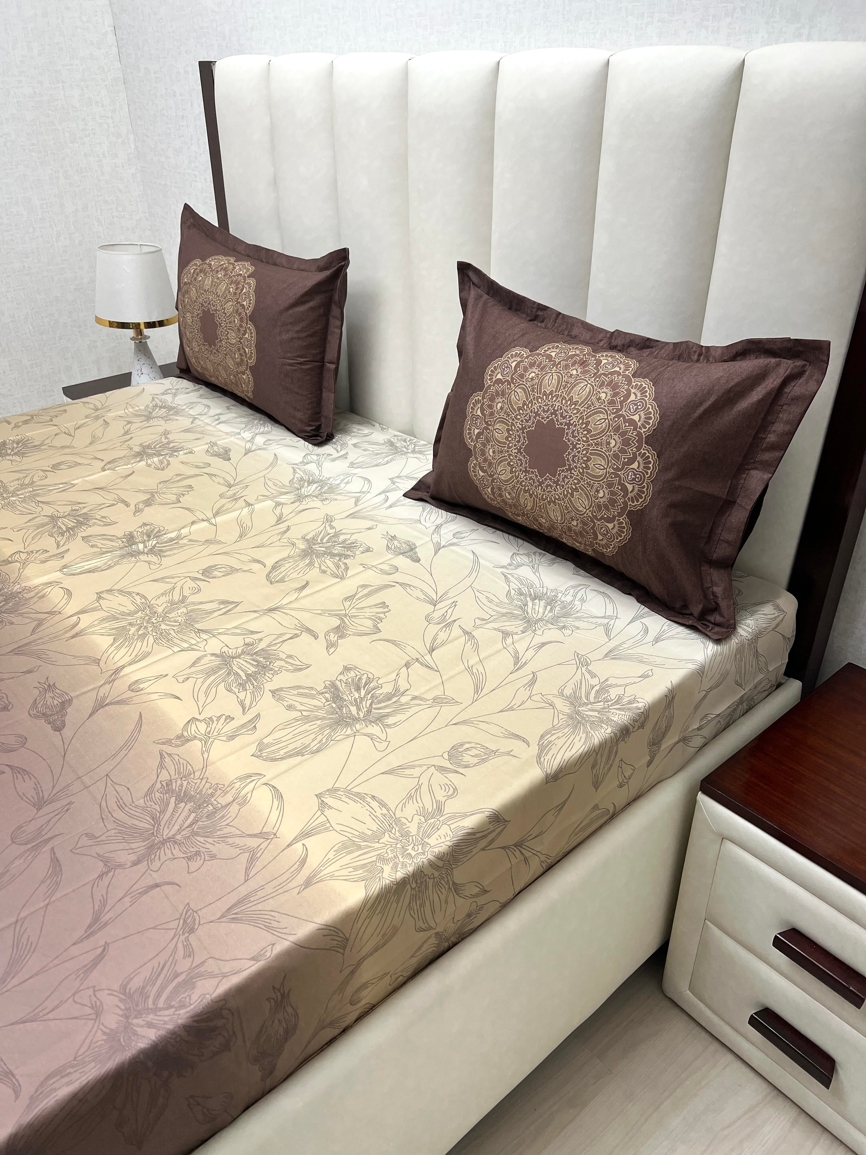 A-4754 - Pure Cotton 300 TC King Size Digital Print Double Bedsheet (274X274) with Two Pillow Covers (50X76)