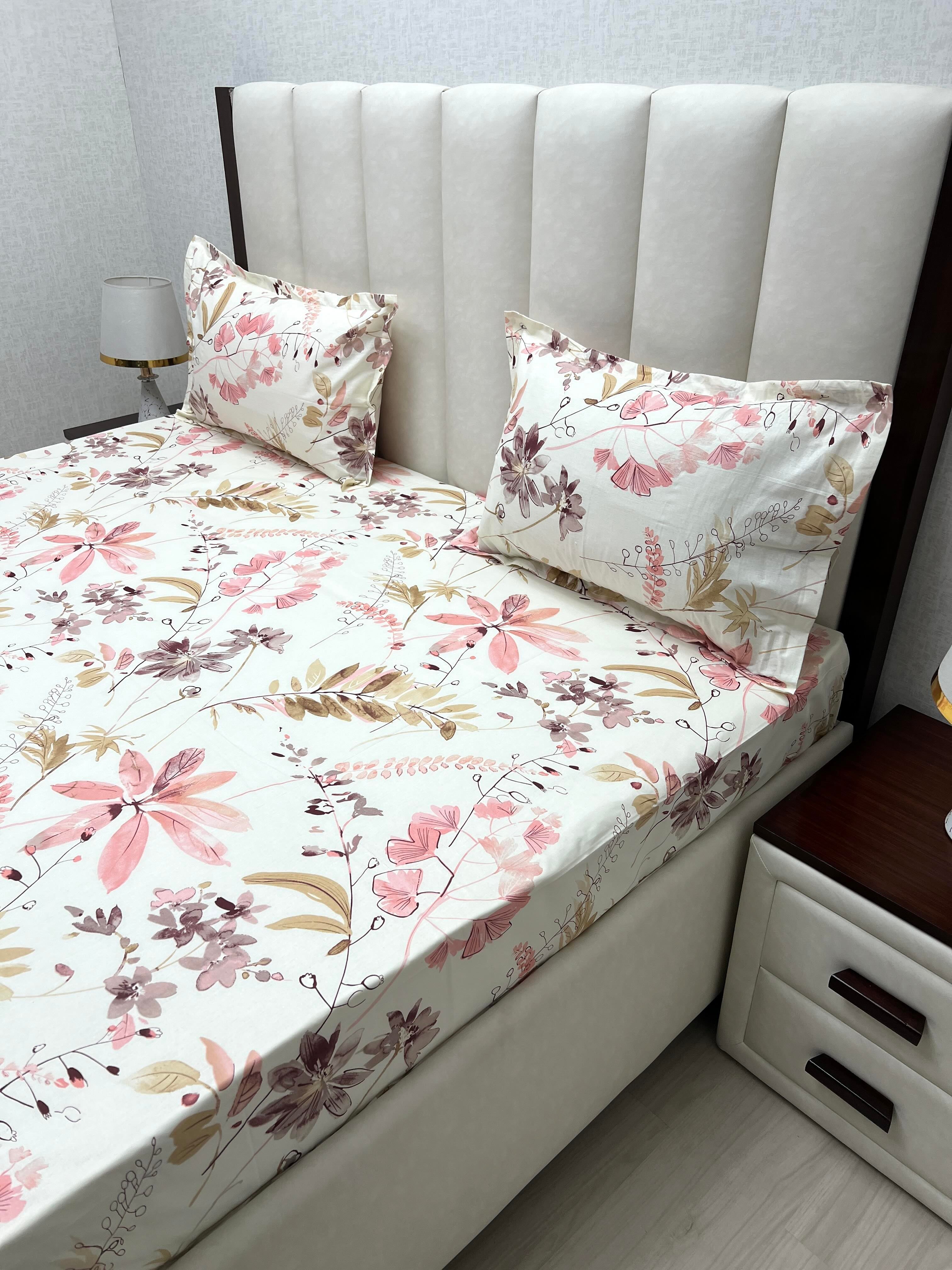 A-4764 - Pure Cotton 180 TC King Size Double Bedsheet (274X274) with Two Pillow Covers (50X76)