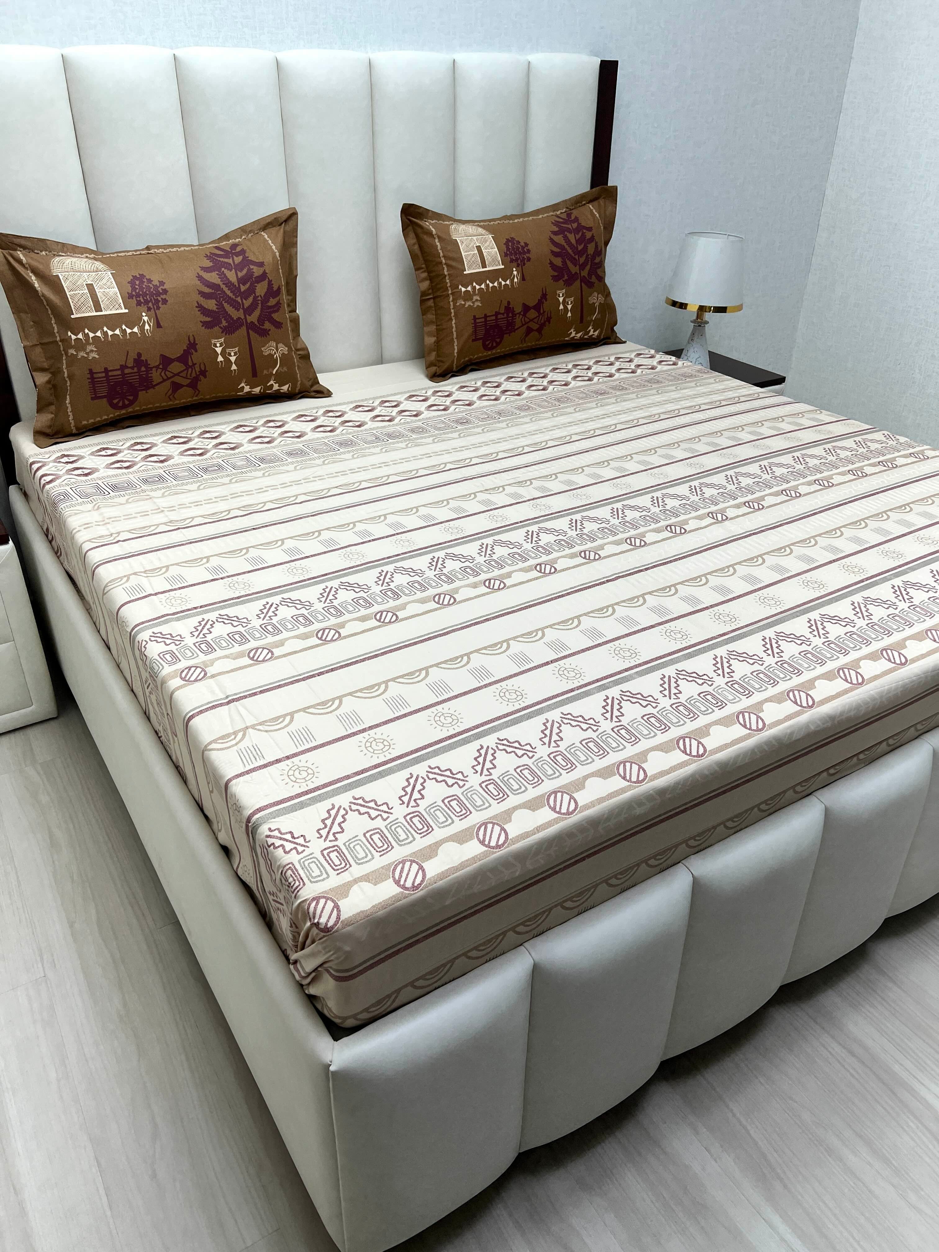 A-4767 - Pure Cotton 210 TC King Size Double Bedsheet (274X274) with Two Pillow Covers (50X76)