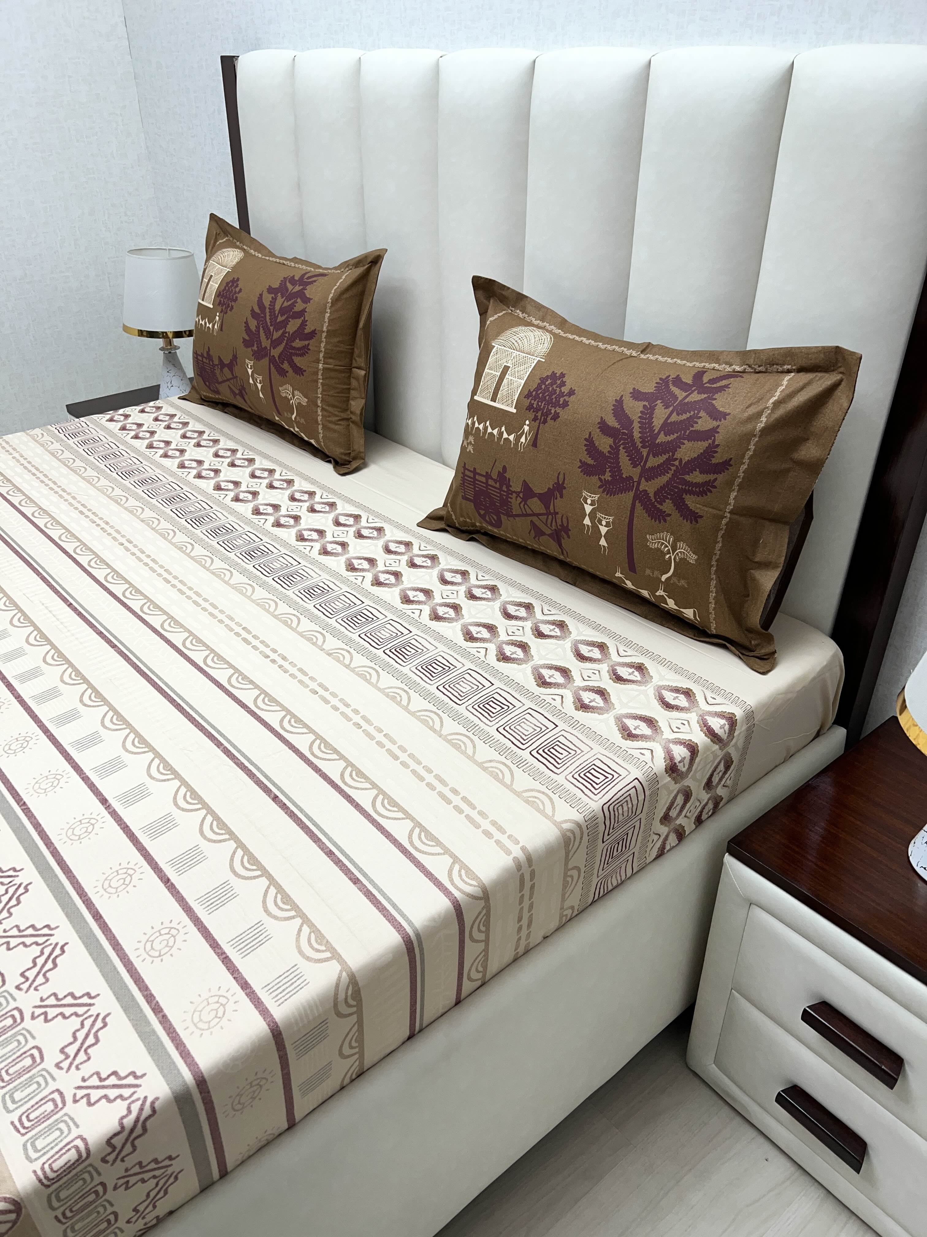 A-4767 - Pure Cotton 210 TC King Size Double Bedsheet (274X274) with Two Pillow Covers (50X76)