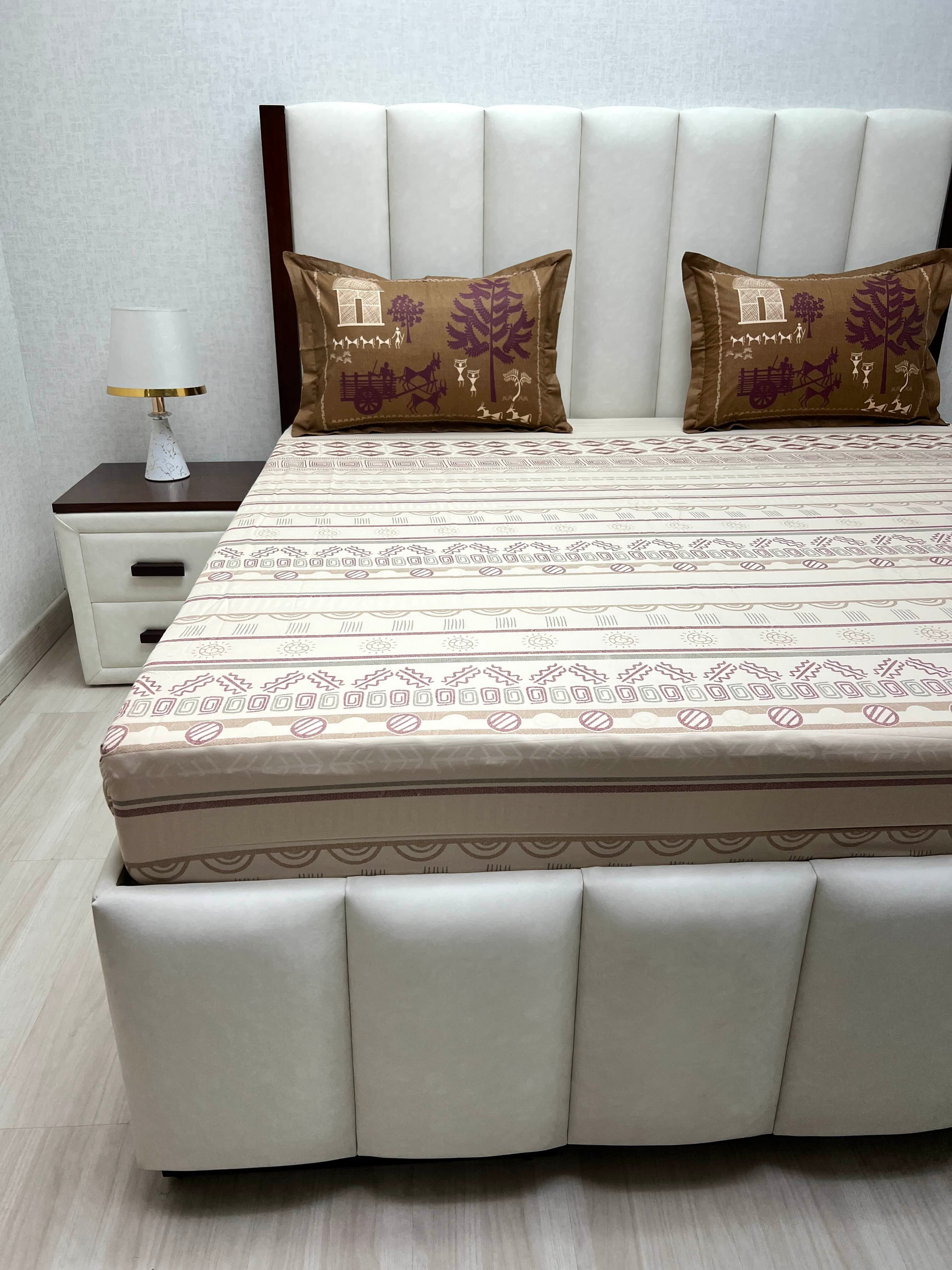 A-4767 - Pure Cotton 210 TC King Size Double Bedsheet (274X274) with Two Pillow Covers (50X76)