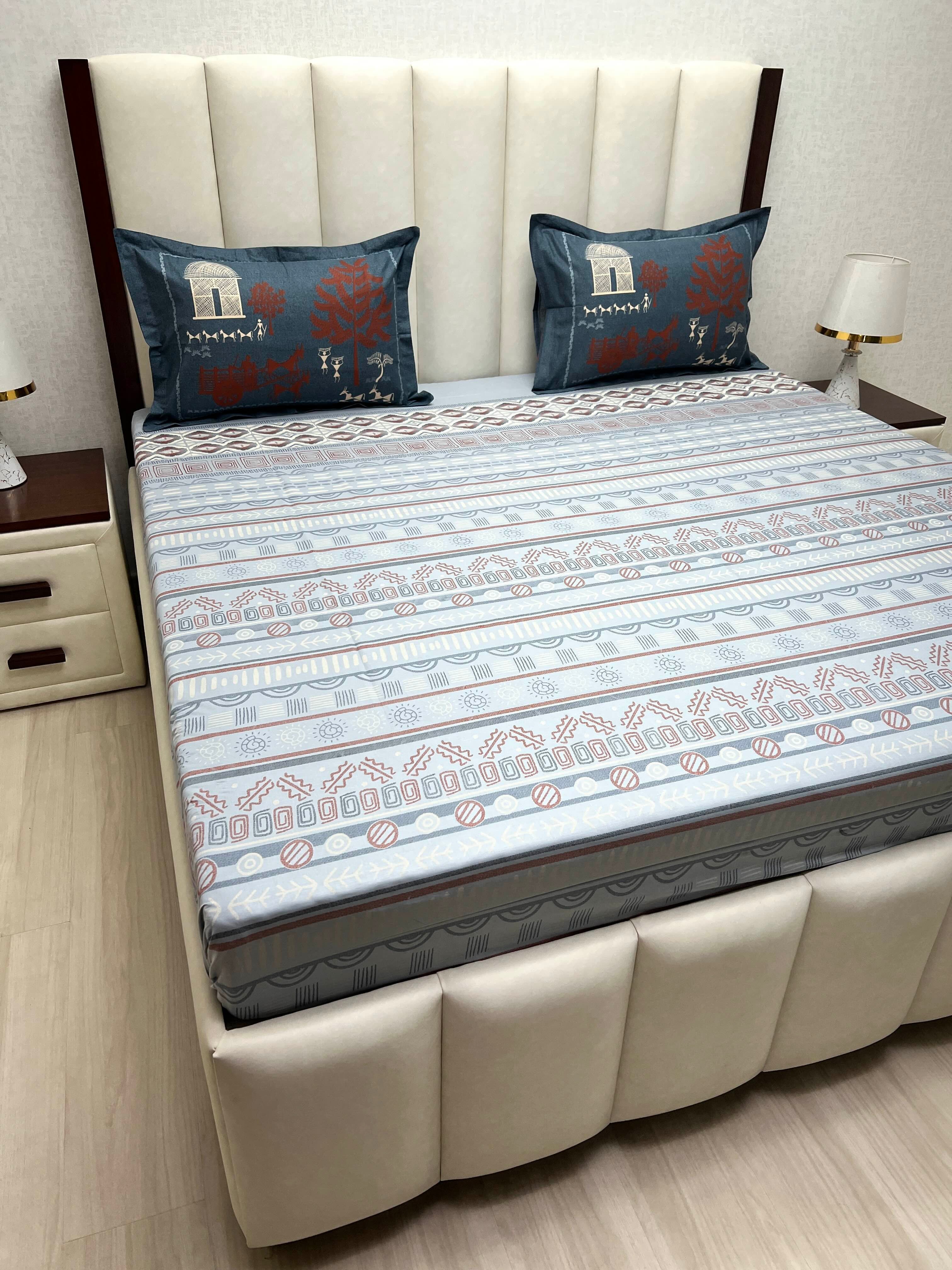 A-4768 - Pure Cotton 210 TC King Size Double Bedsheet (274X274) with Two Pillow Covers (50X76)