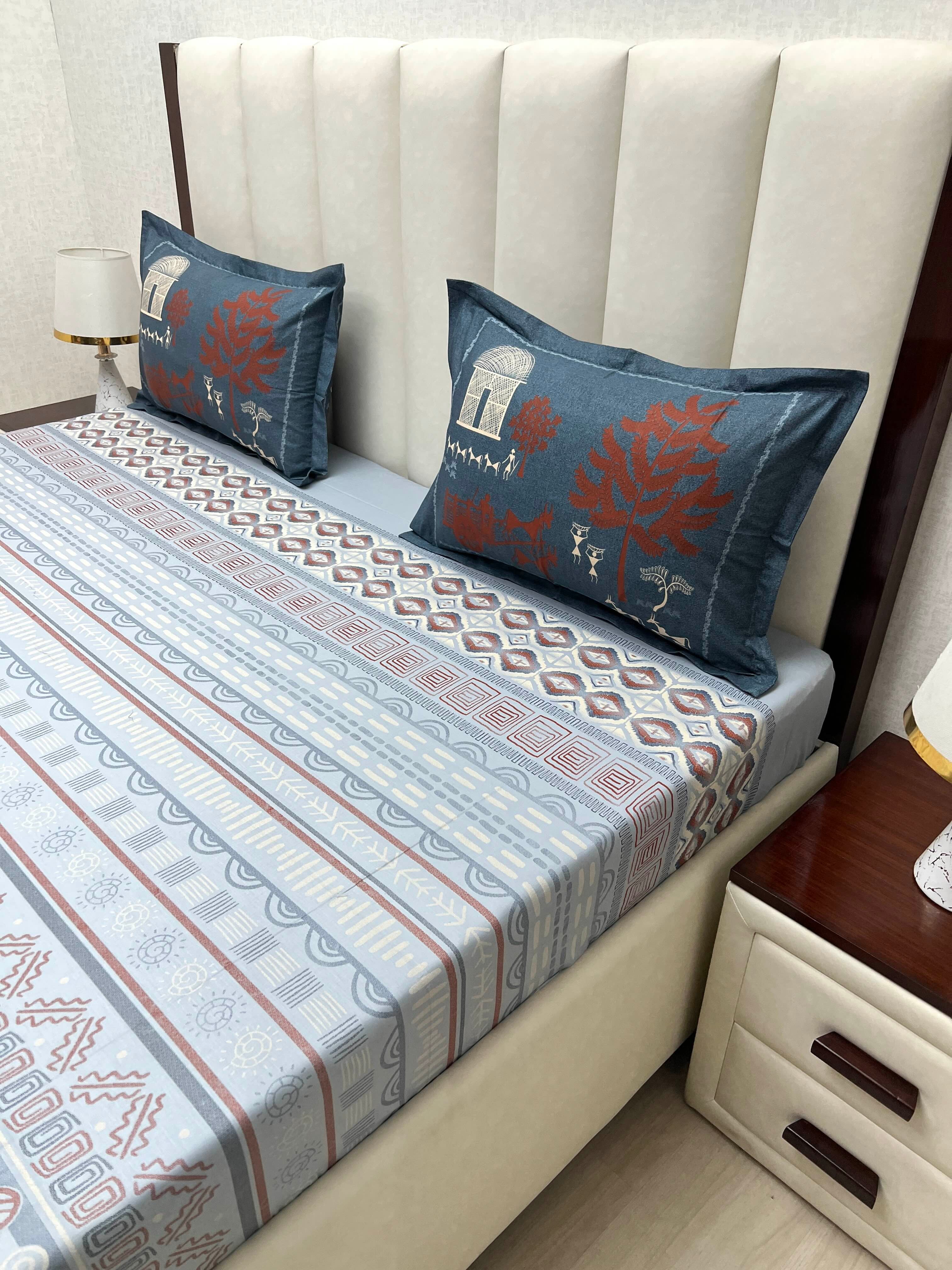 A-4768 - Pure Cotton 210 TC King Size Double Bedsheet (274X274) with Two Pillow Covers (50X76)