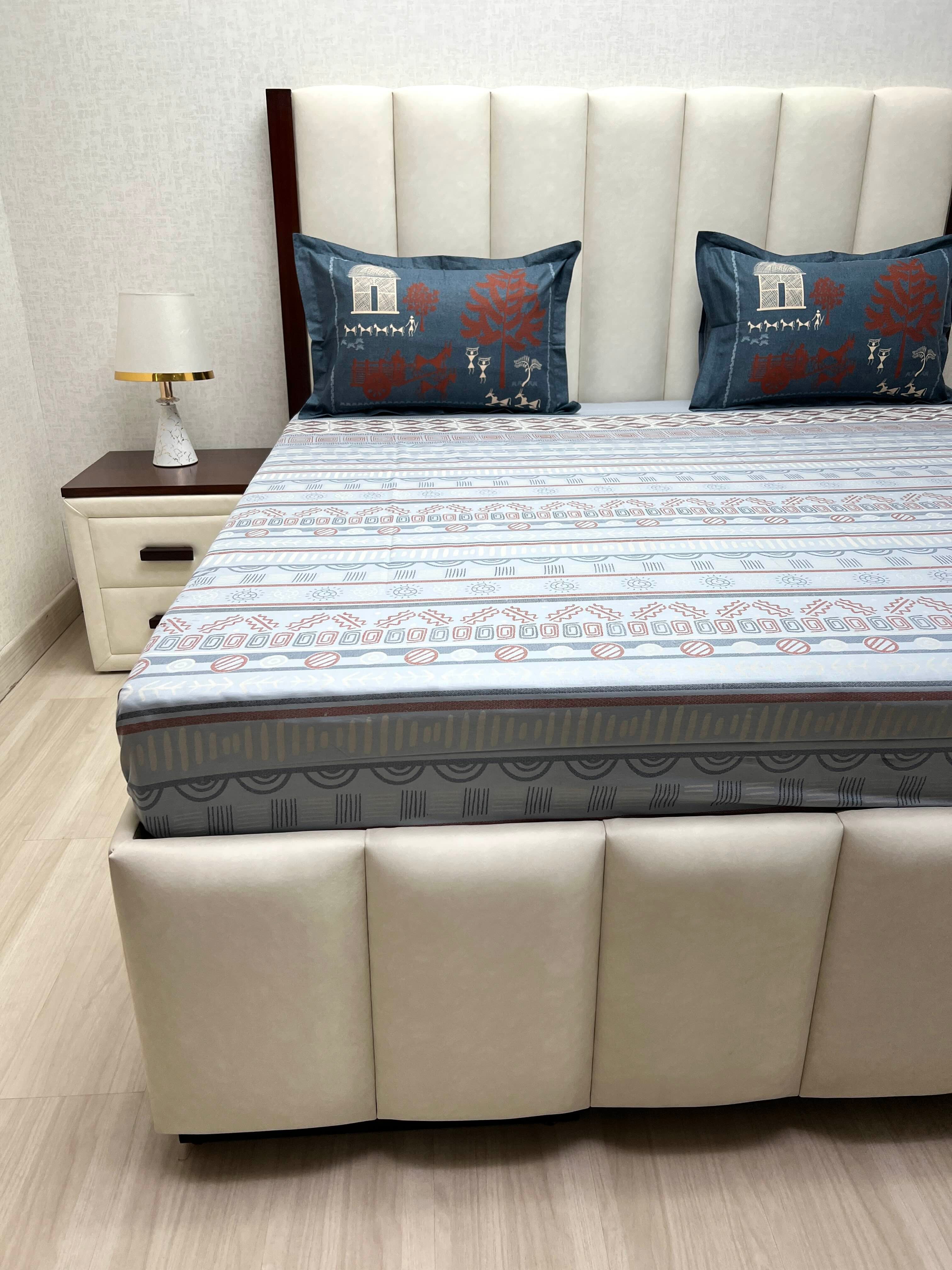 A-4768 - Pure Cotton 210 TC King Size Double Bedsheet (274X274) with Two Pillow Covers (50X76)