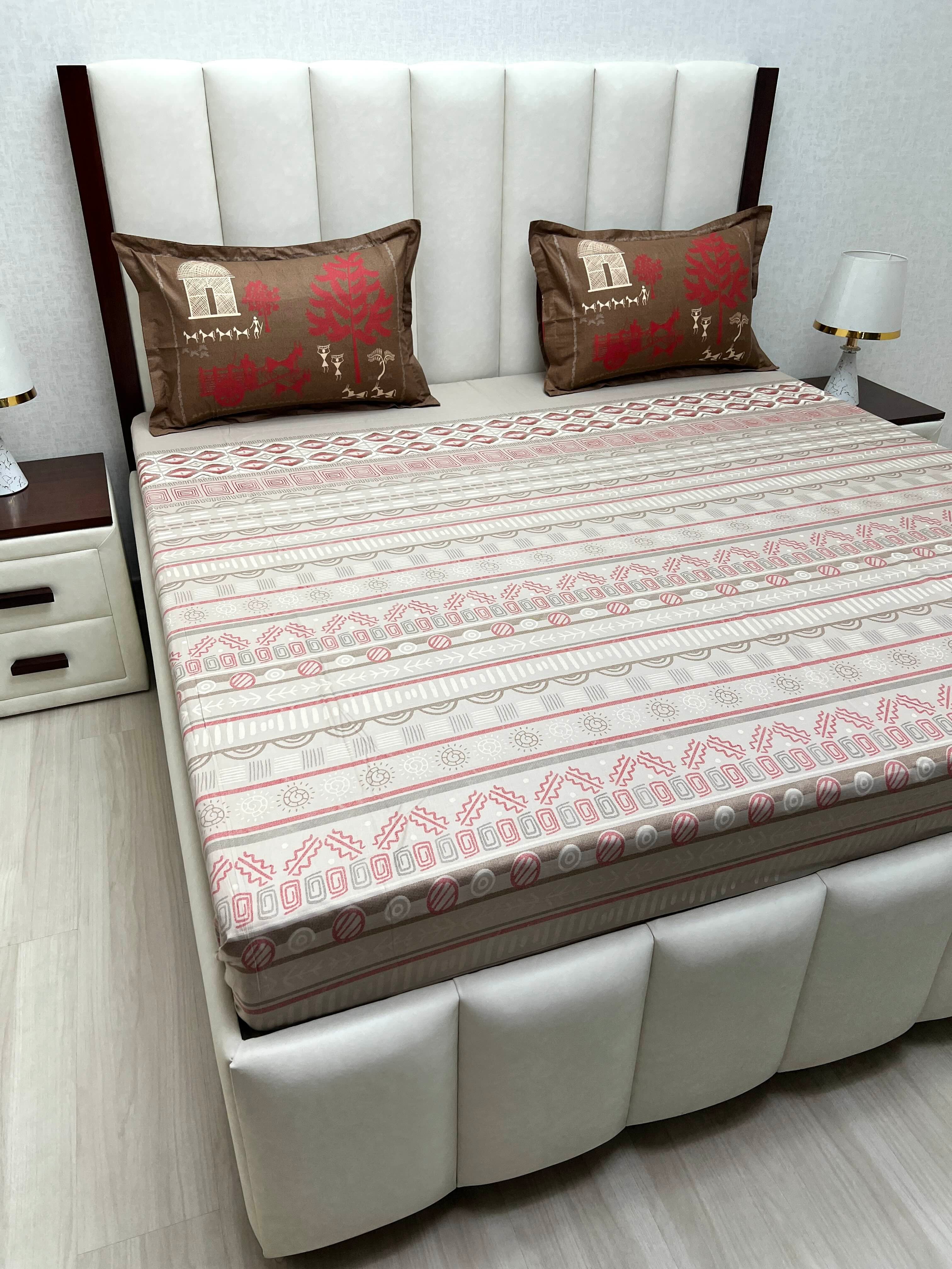 A-4769 - Pure Cotton 210 TC King Size Double Bedsheet (274X274) with Two Pillow Covers (50X76)