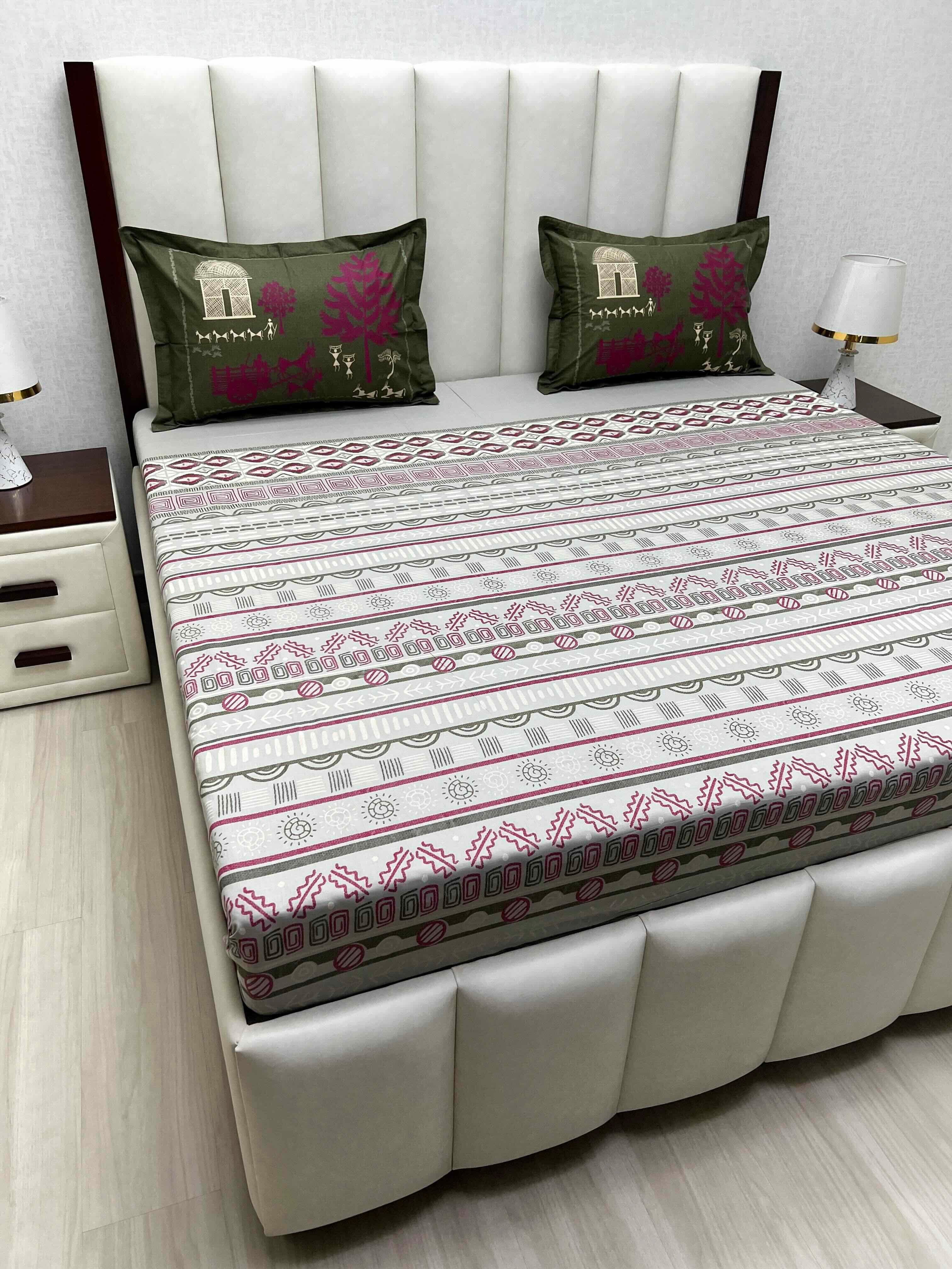 A-4770 - Pure Cotton 210 TC King Size Double Bedsheet (274X274) with Two Pillow Covers (50X76)