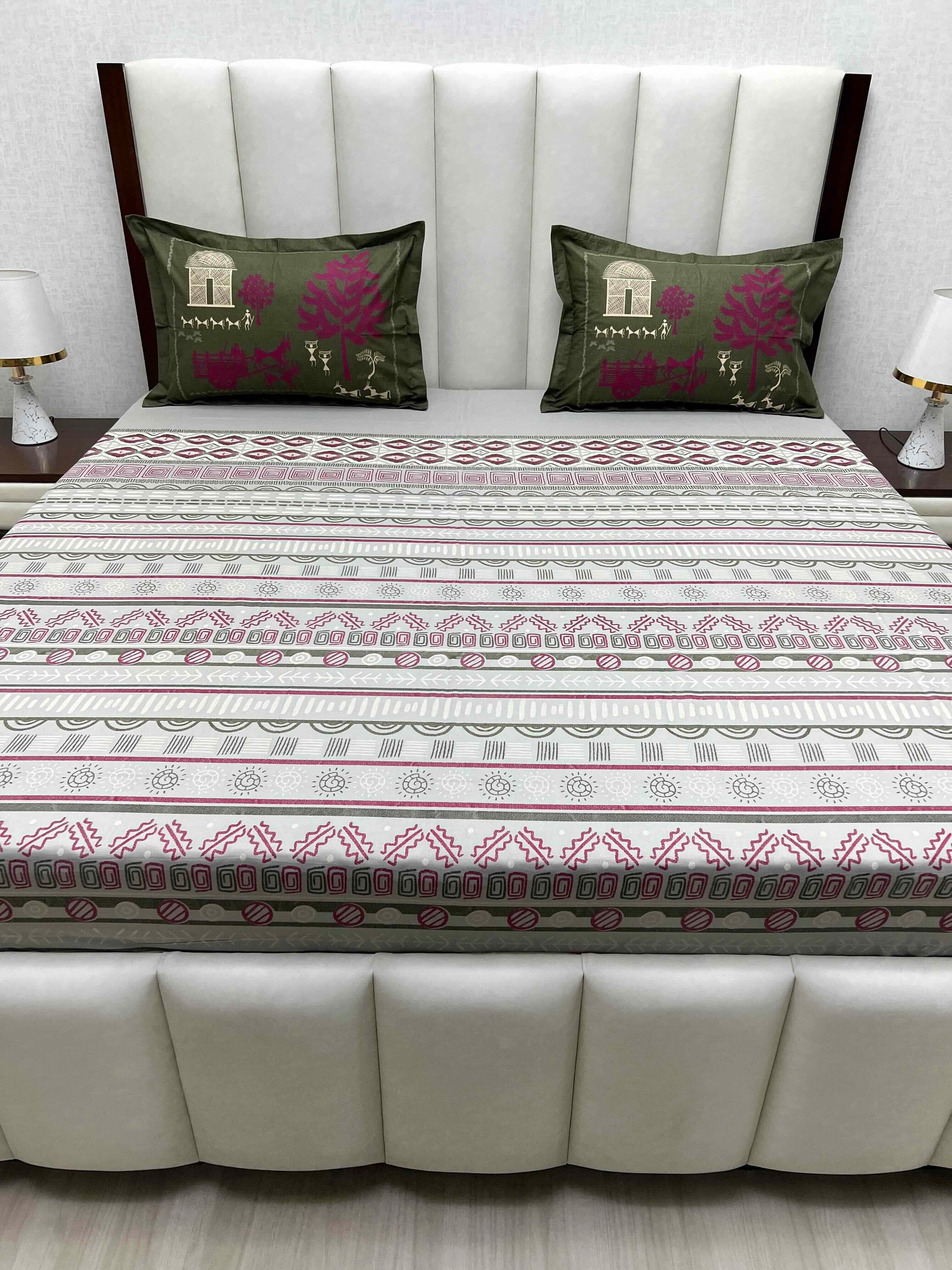 A-4770 - Pure Cotton 210 TC King Size Double Bedsheet (274X274) with Two Pillow Covers (50X76)