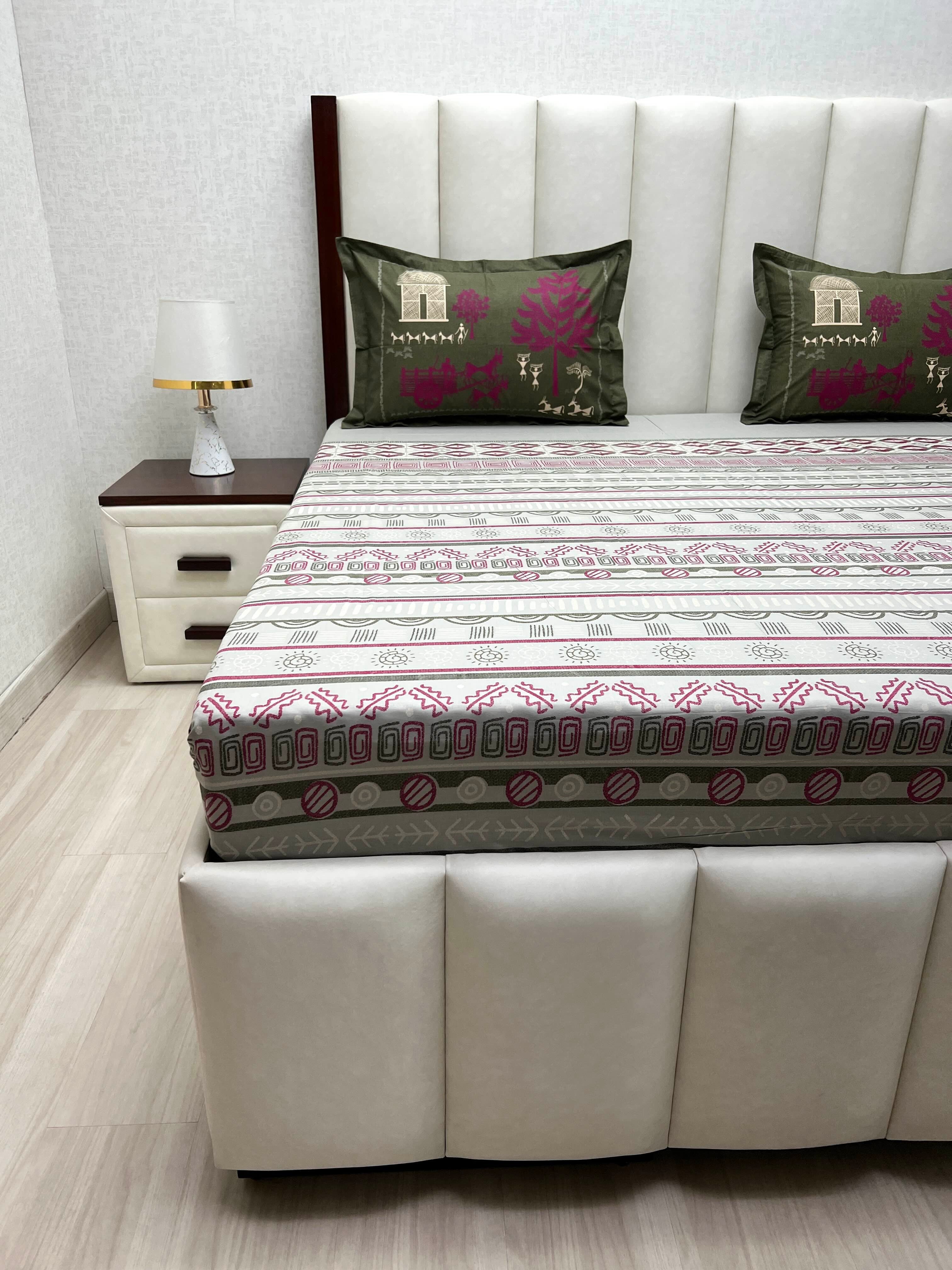 A-4770 - Pure Cotton 210 TC King Size Double Bedsheet (274X274) with Two Pillow Covers (50X76)