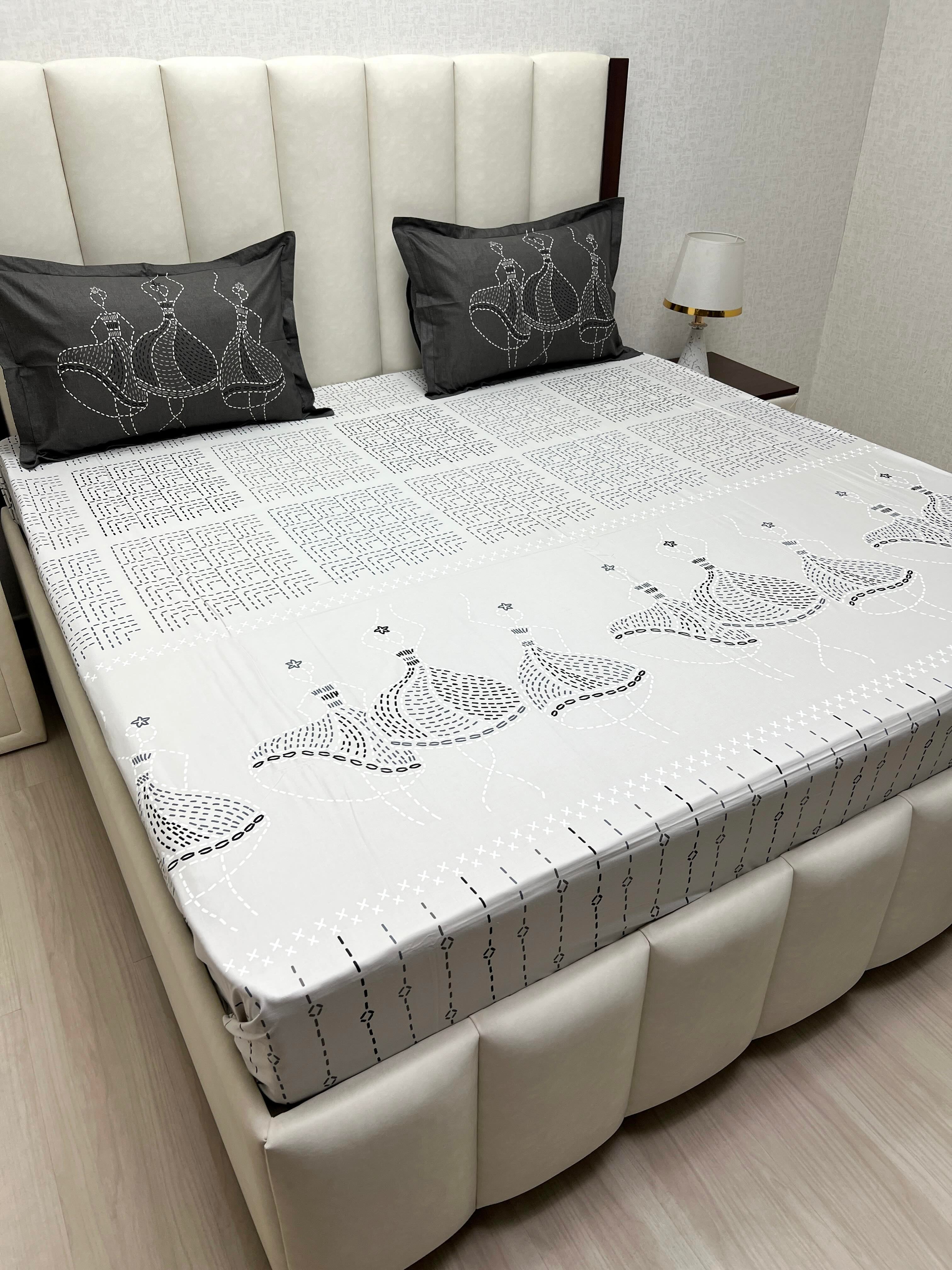 A-4777 - Pure Cotton 210 TC King Size Double Bedsheet (274X274) with Two Pillow Covers (50X76)