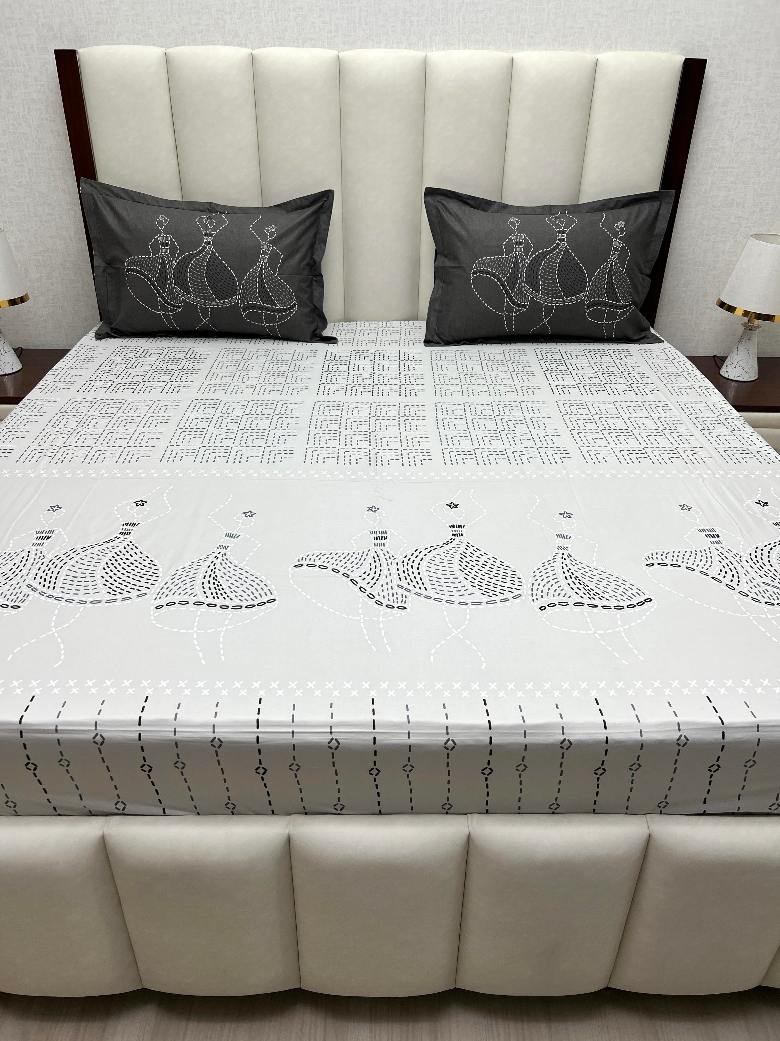 A-4777 - Pure Cotton 210 TC King Size Double Bedsheet (274X274) with Two Pillow Covers (50X76)