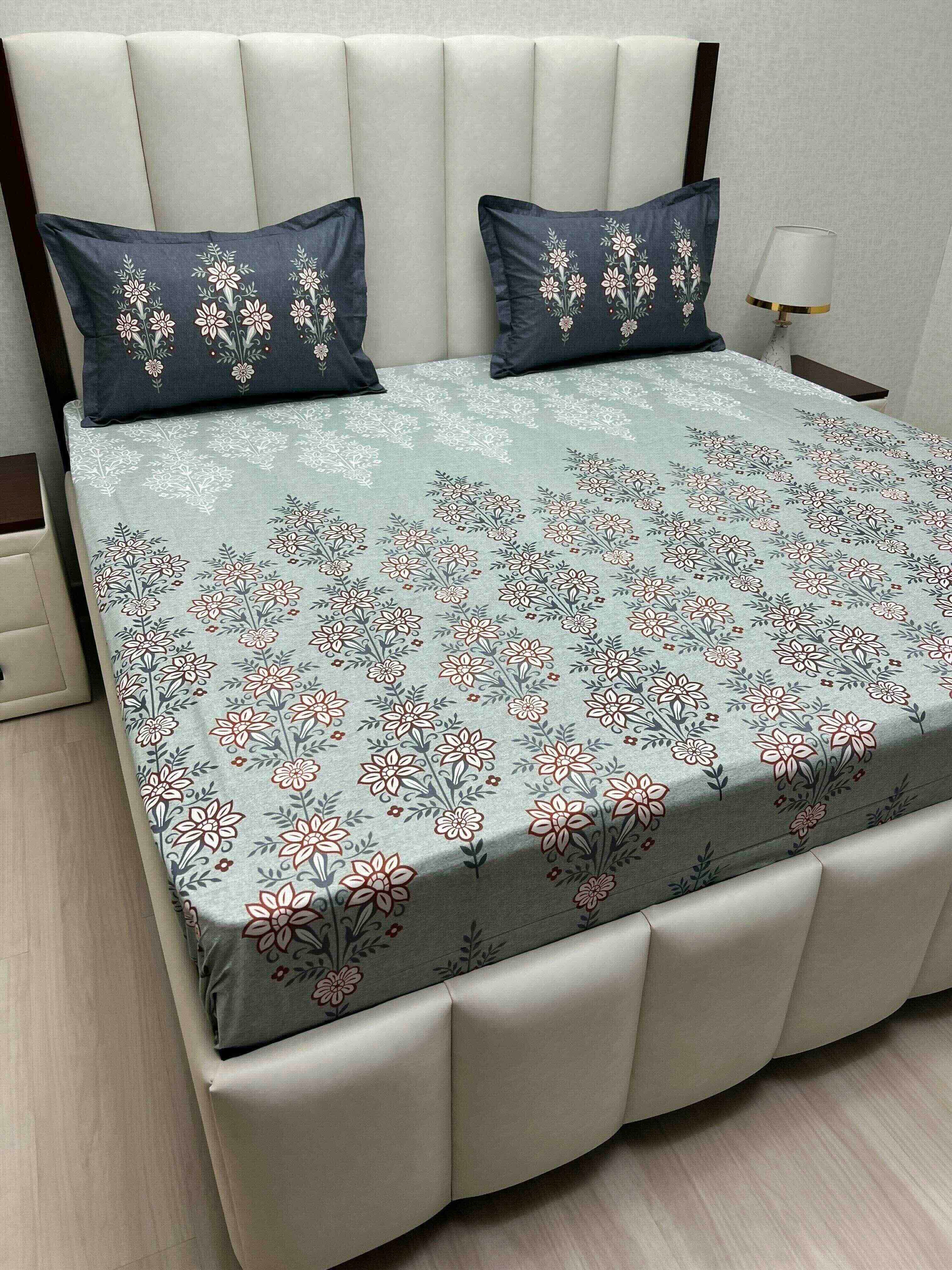 A-4782 - Pure Cotton 210 TC King Size Double Bedsheet (274X274) with Two Pillow Covers (50X76)