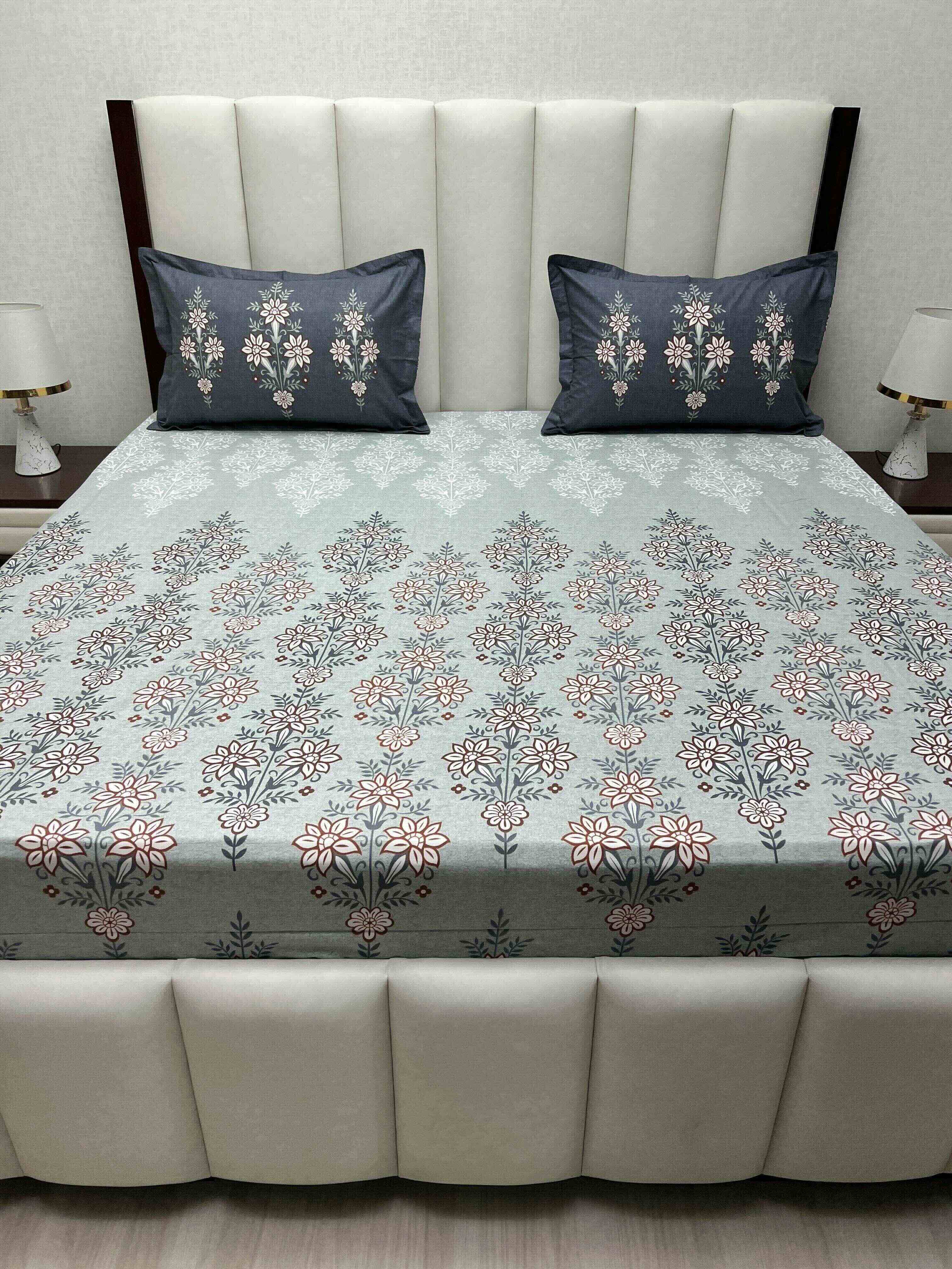 A-4782 - Pure Cotton 210 TC King Size Double Bedsheet (274X274) with Two Pillow Covers (50X76)