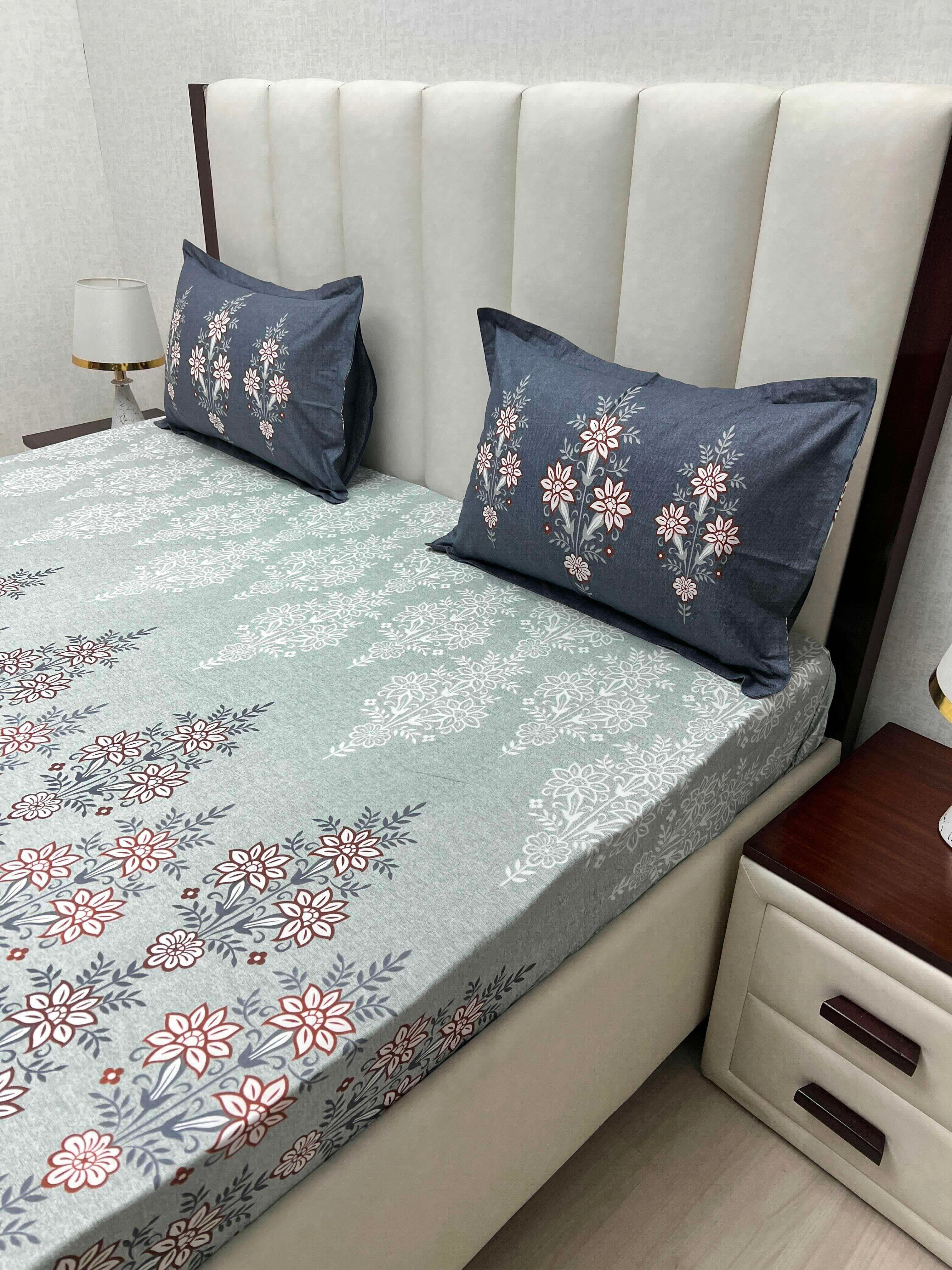 A-4782 - Pure Cotton 210 TC King Size Double Bedsheet (274X274) with Two Pillow Covers (50X76)