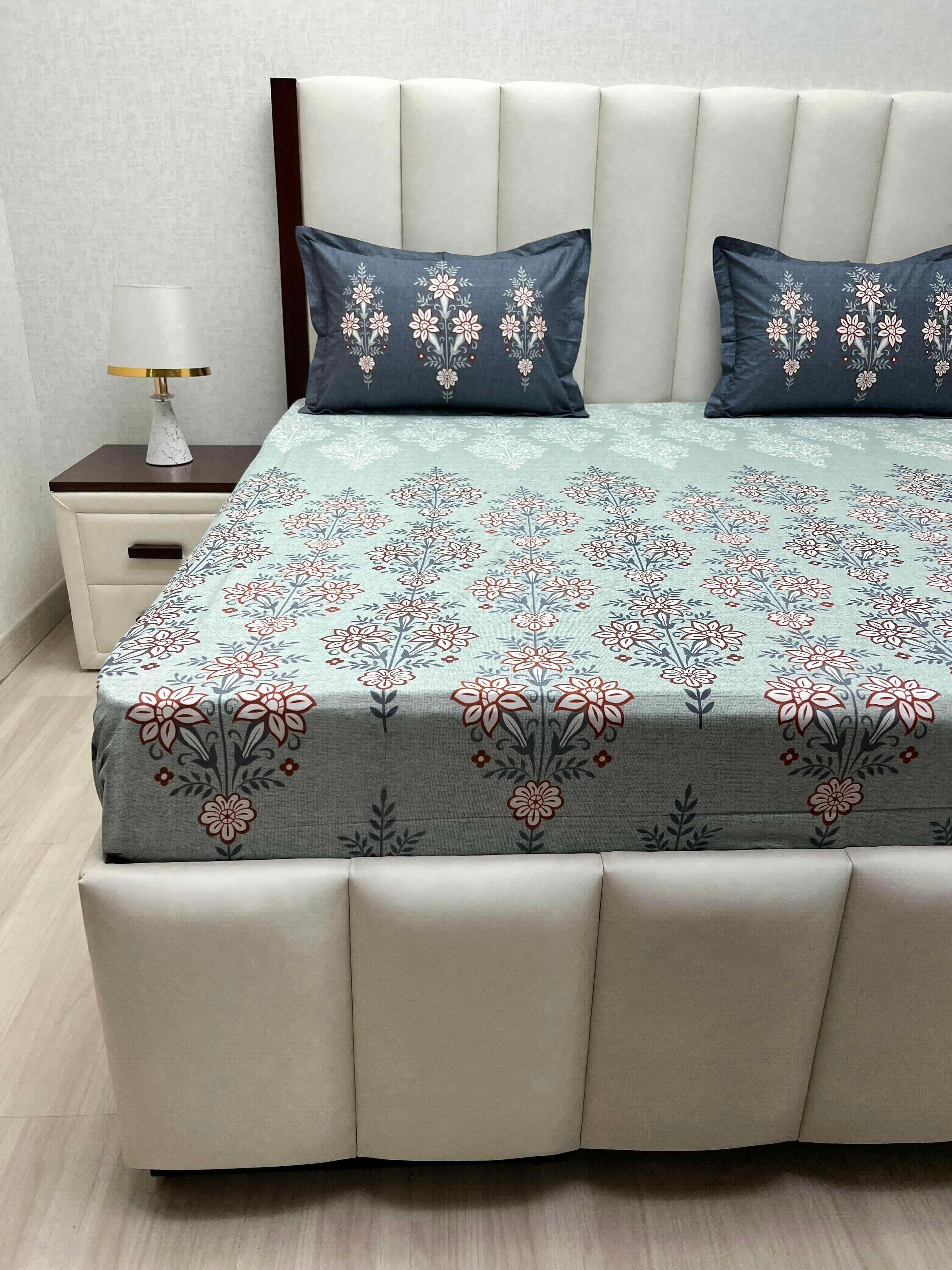 A-4782 - Pure Cotton 210 TC King Size Double Bedsheet (274X274) with Two Pillow Covers (50X76)