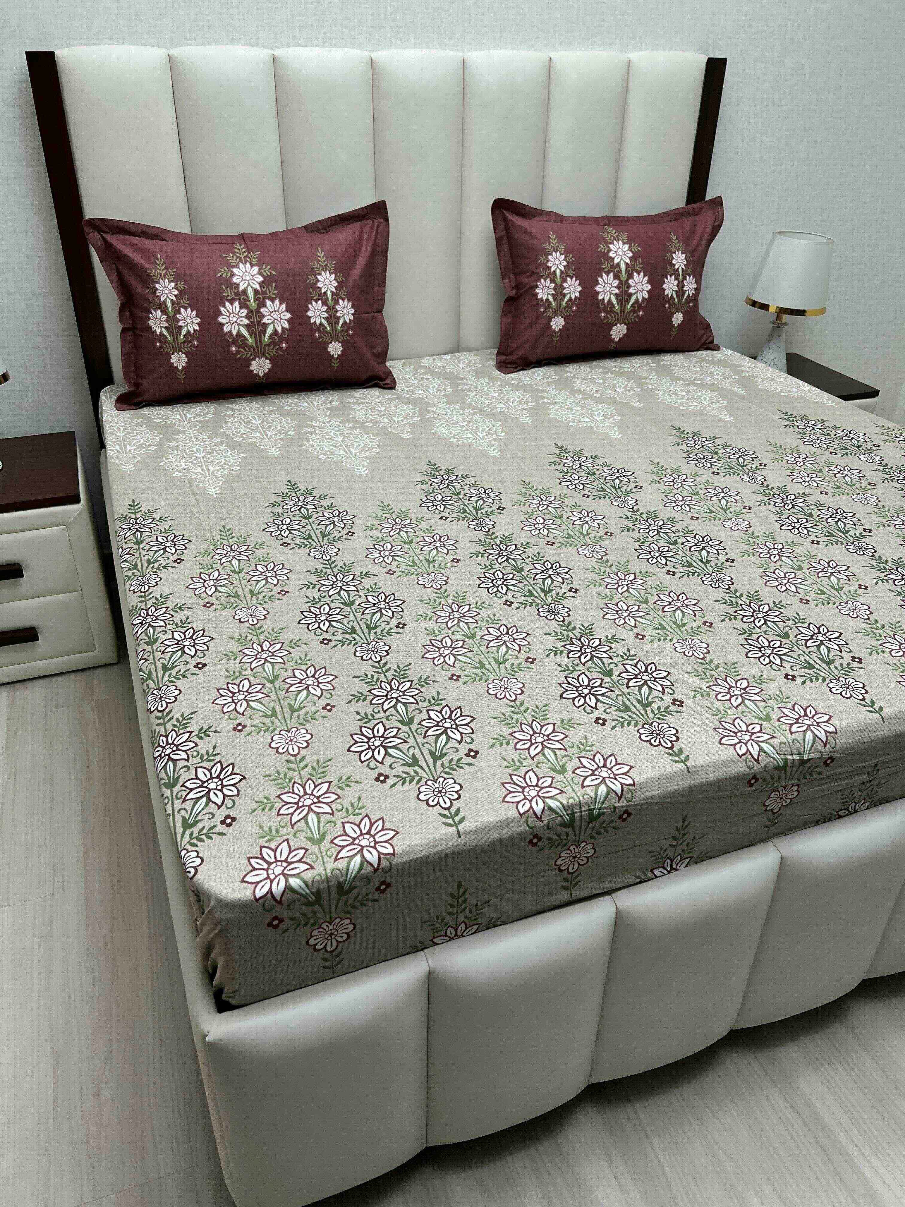 A-4783 - Pure Cotton 210 TC King Size Double Bedsheet (274X274) with Two Pillow Covers (50X76)