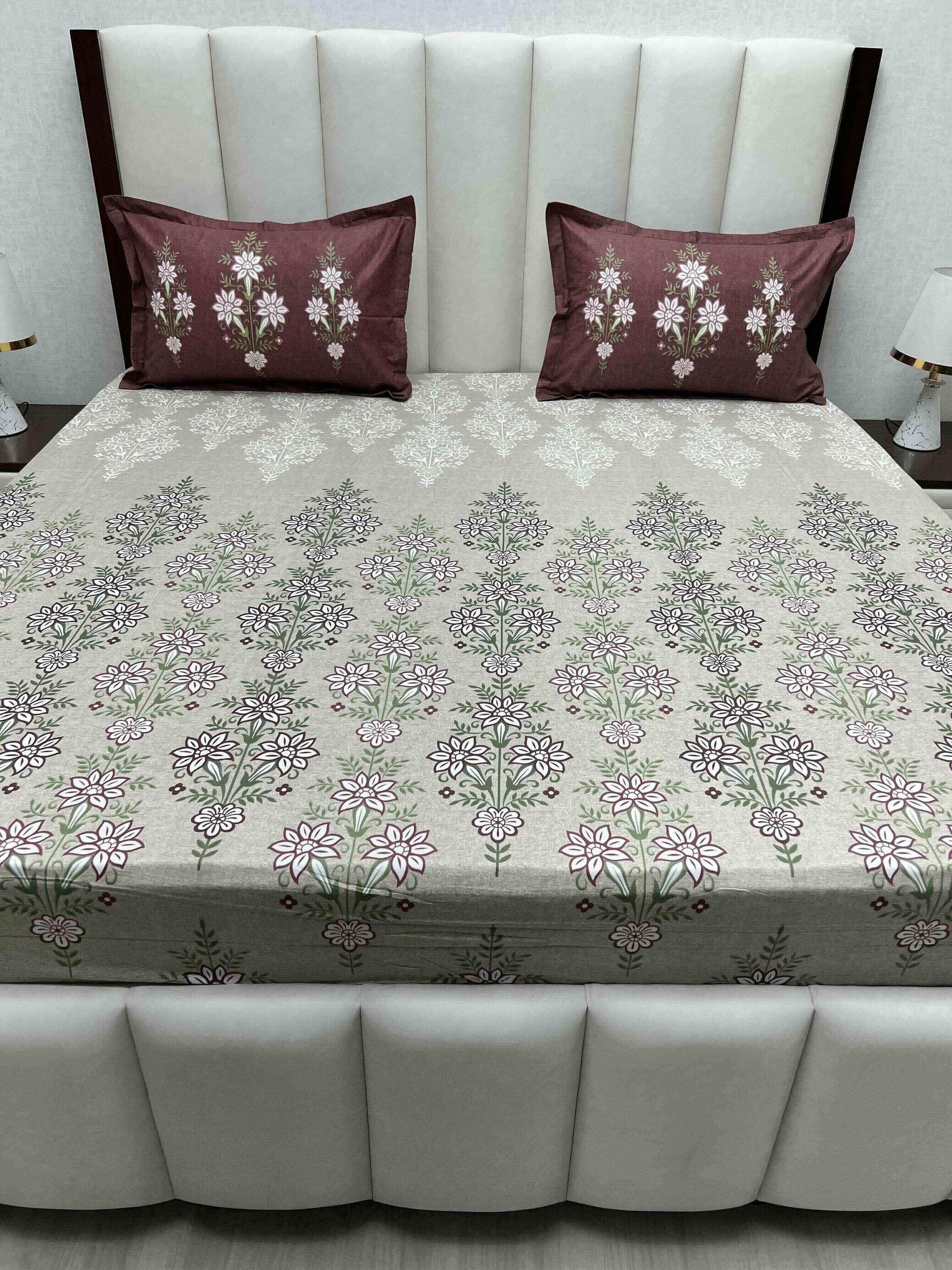 A-4783 - Pure Cotton 210 TC King Size Double Bedsheet (274X274) with Two Pillow Covers (50X76)