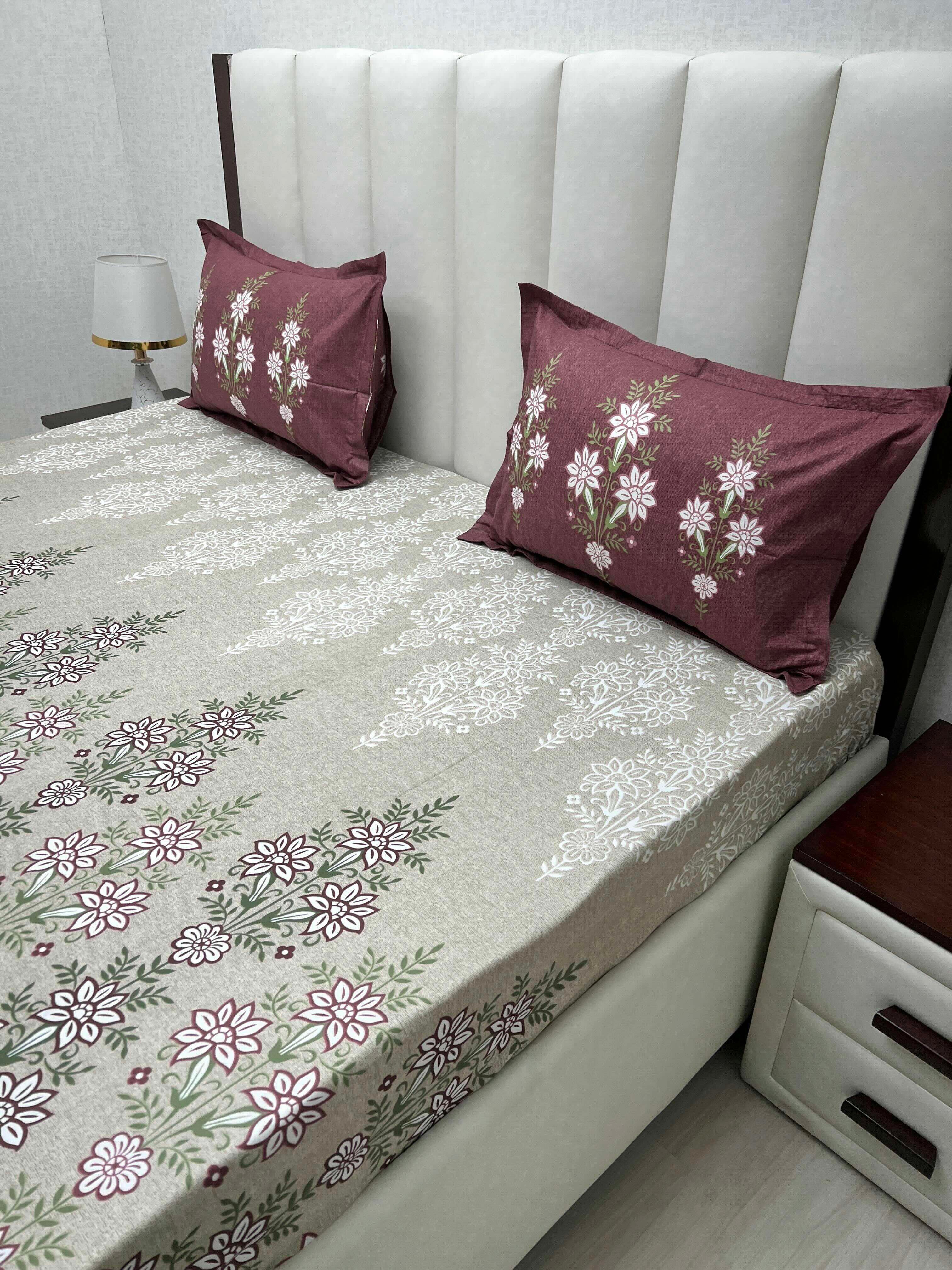 A-4783 - Pure Cotton 210 TC King Size Double Bedsheet (274X274) with Two Pillow Covers (50X76)