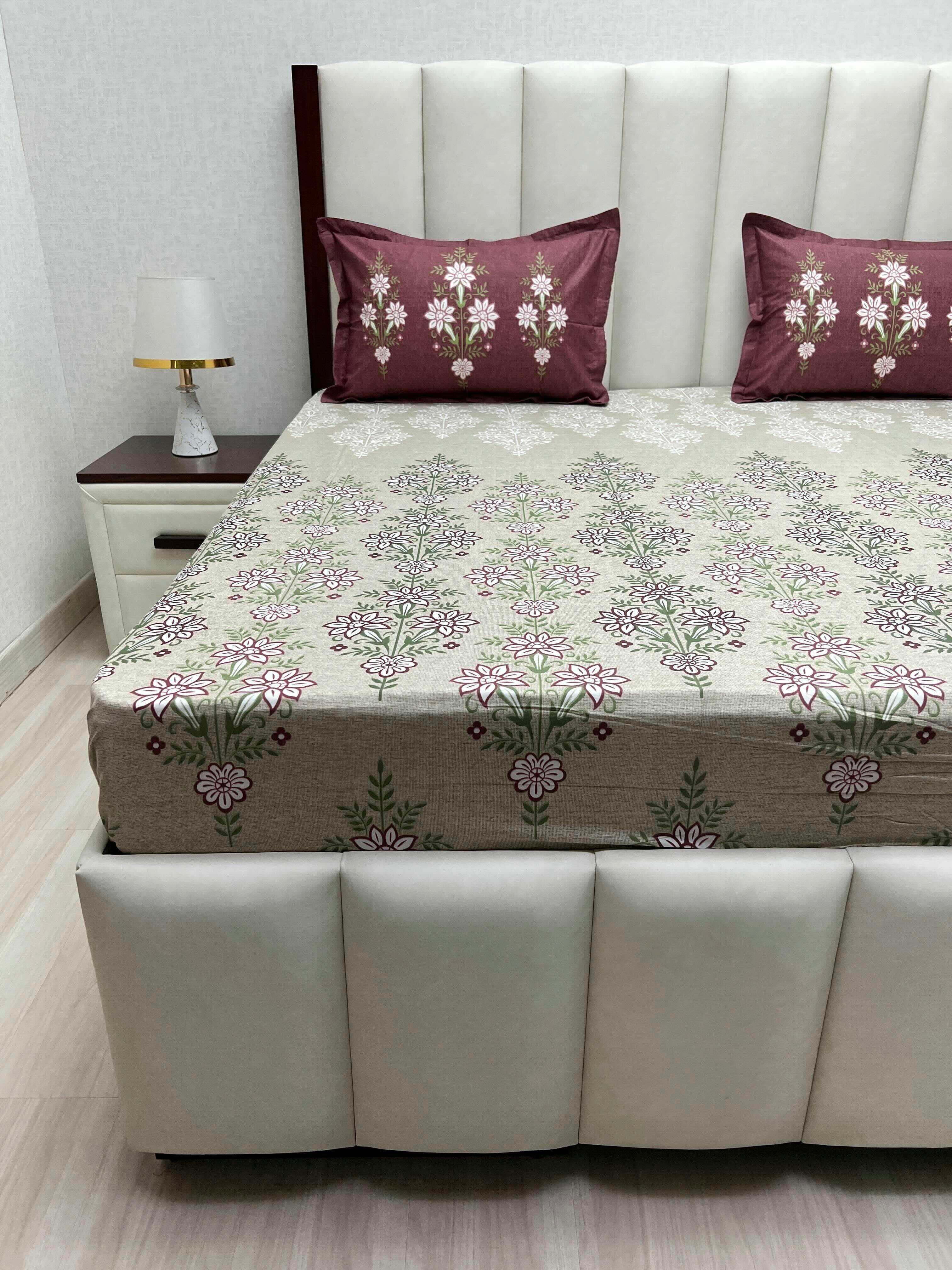 A-4783 - Pure Cotton 210 TC King Size Double Bedsheet (274X274) with Two Pillow Covers (50X76)