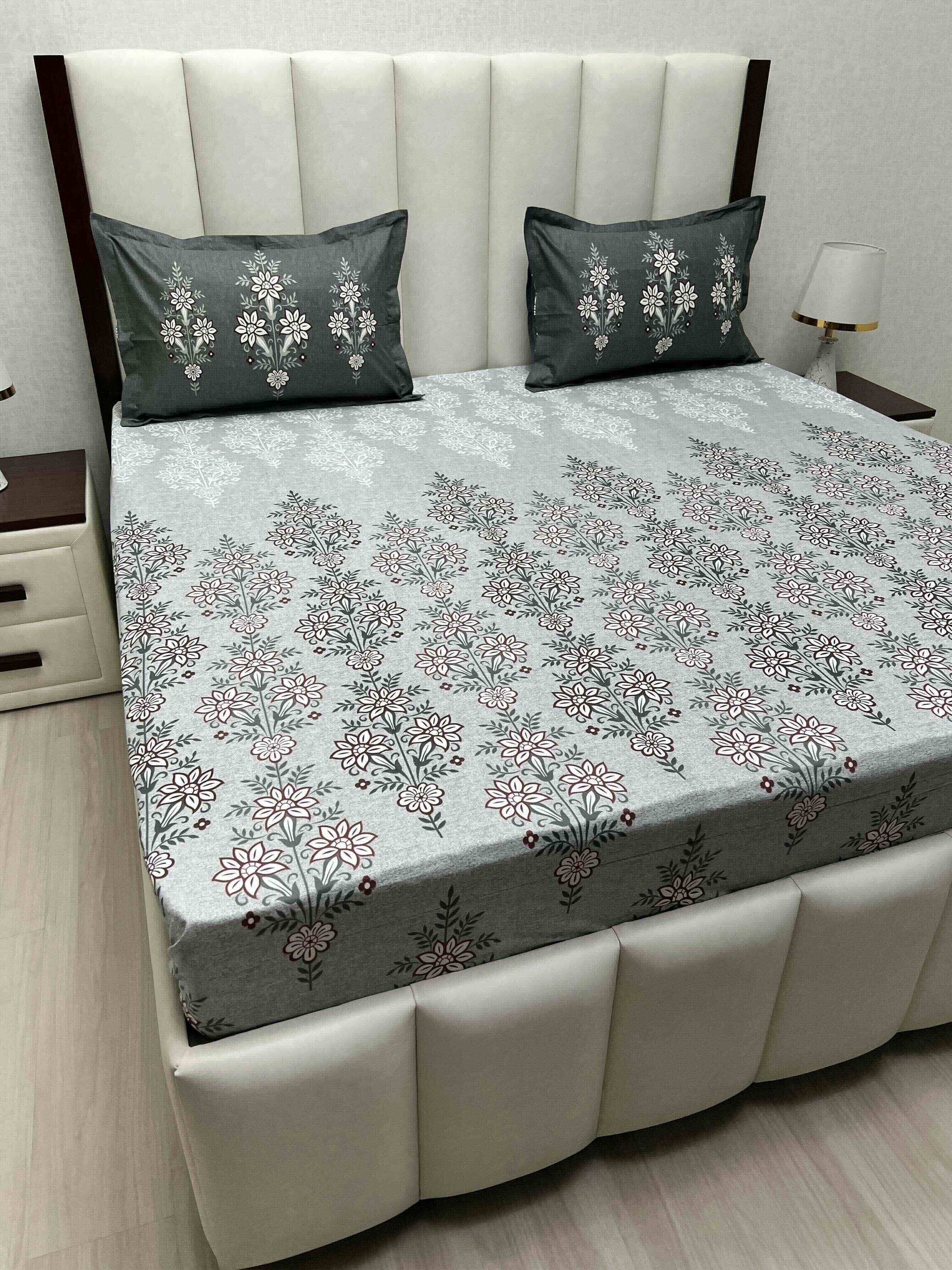 A-4784 - Pure Cotton 210 TC King Size Double Bedsheet (274X274) with Two Pillow Covers (50X76)