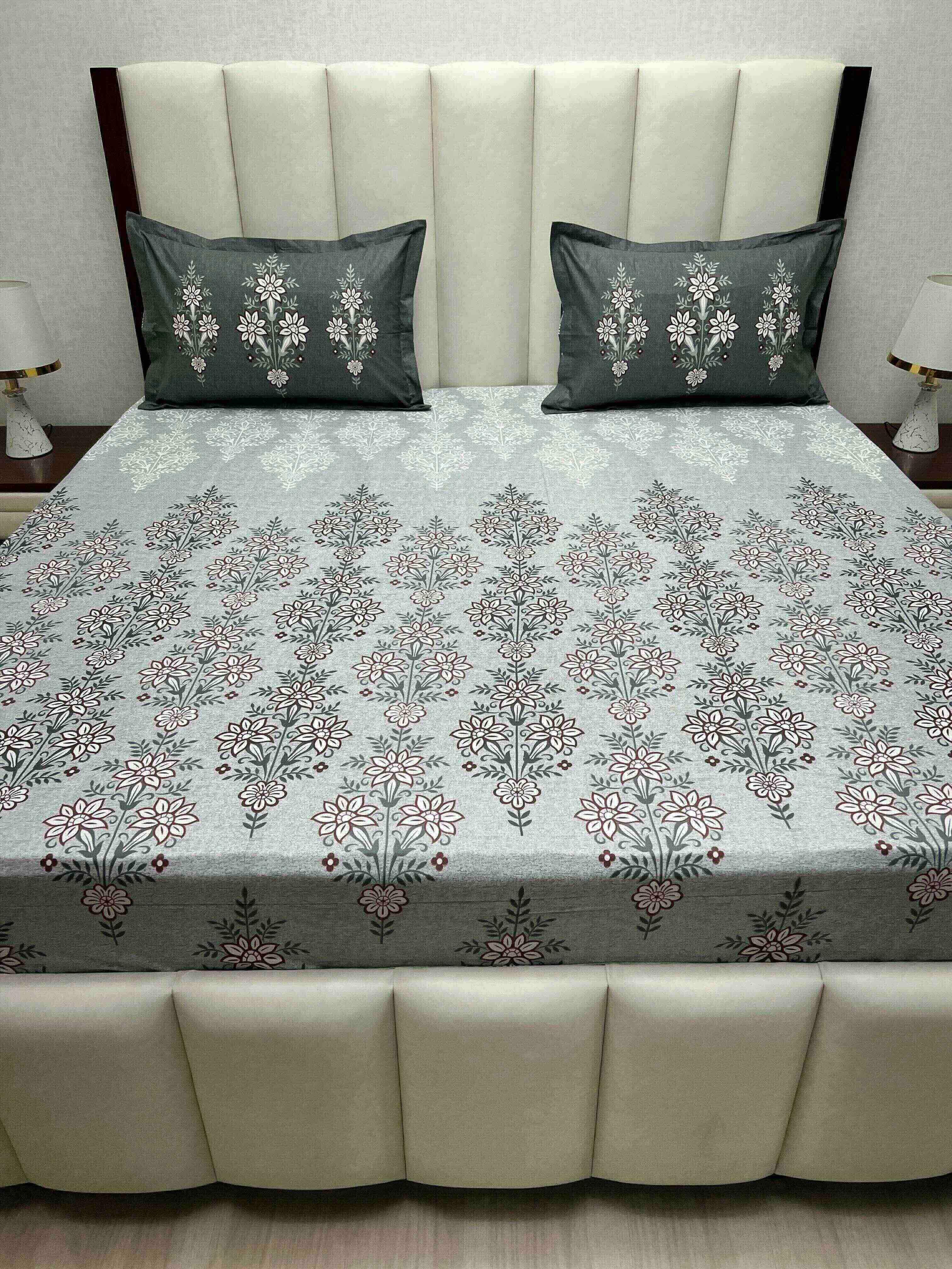 A-4784 - Pure Cotton 210 TC King Size Double Bedsheet (274X274) with Two Pillow Covers (50X76)