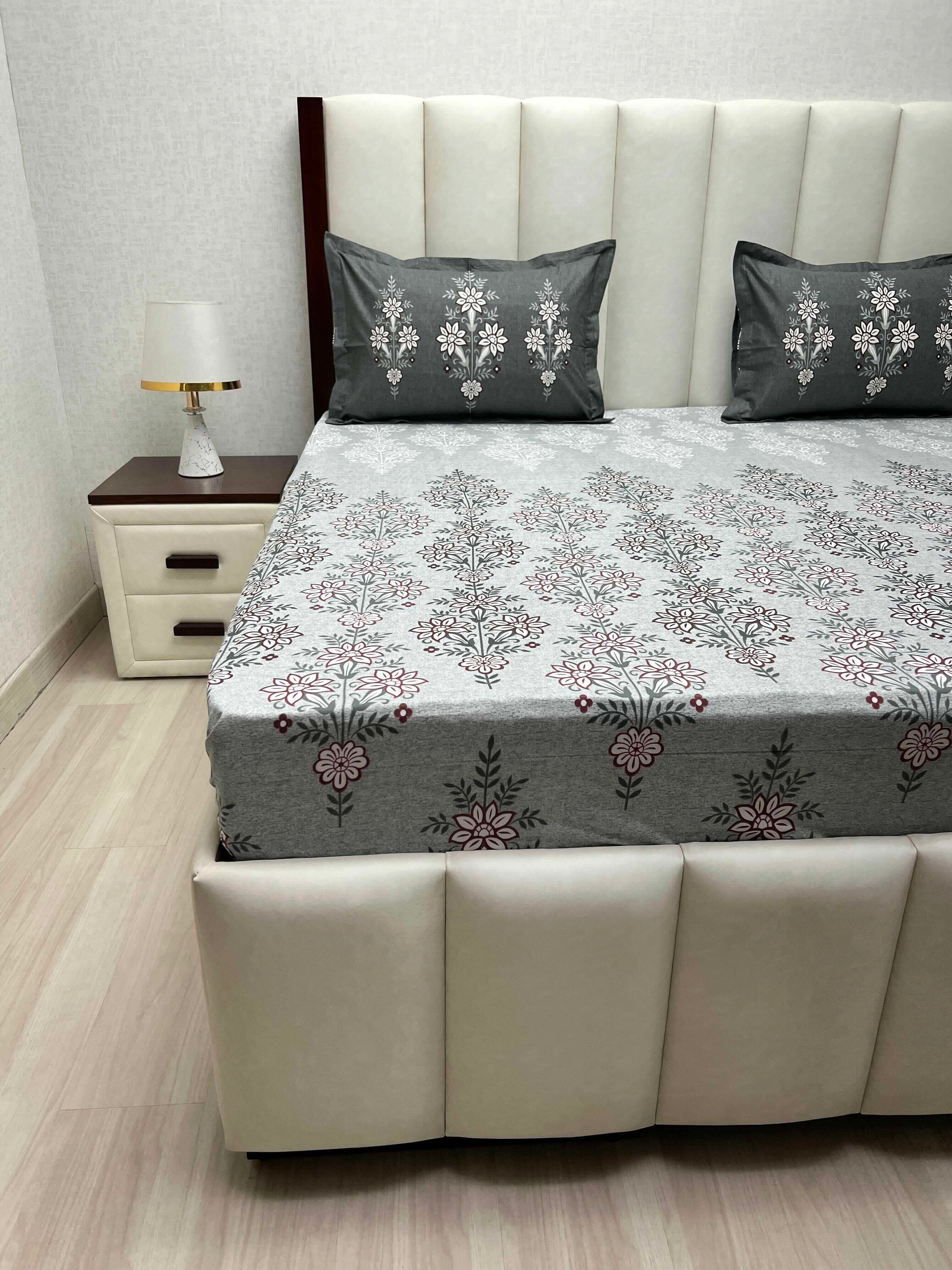 A-4784 - Pure Cotton 210 TC King Size Double Bedsheet (274X274) with Two Pillow Covers (50X76)