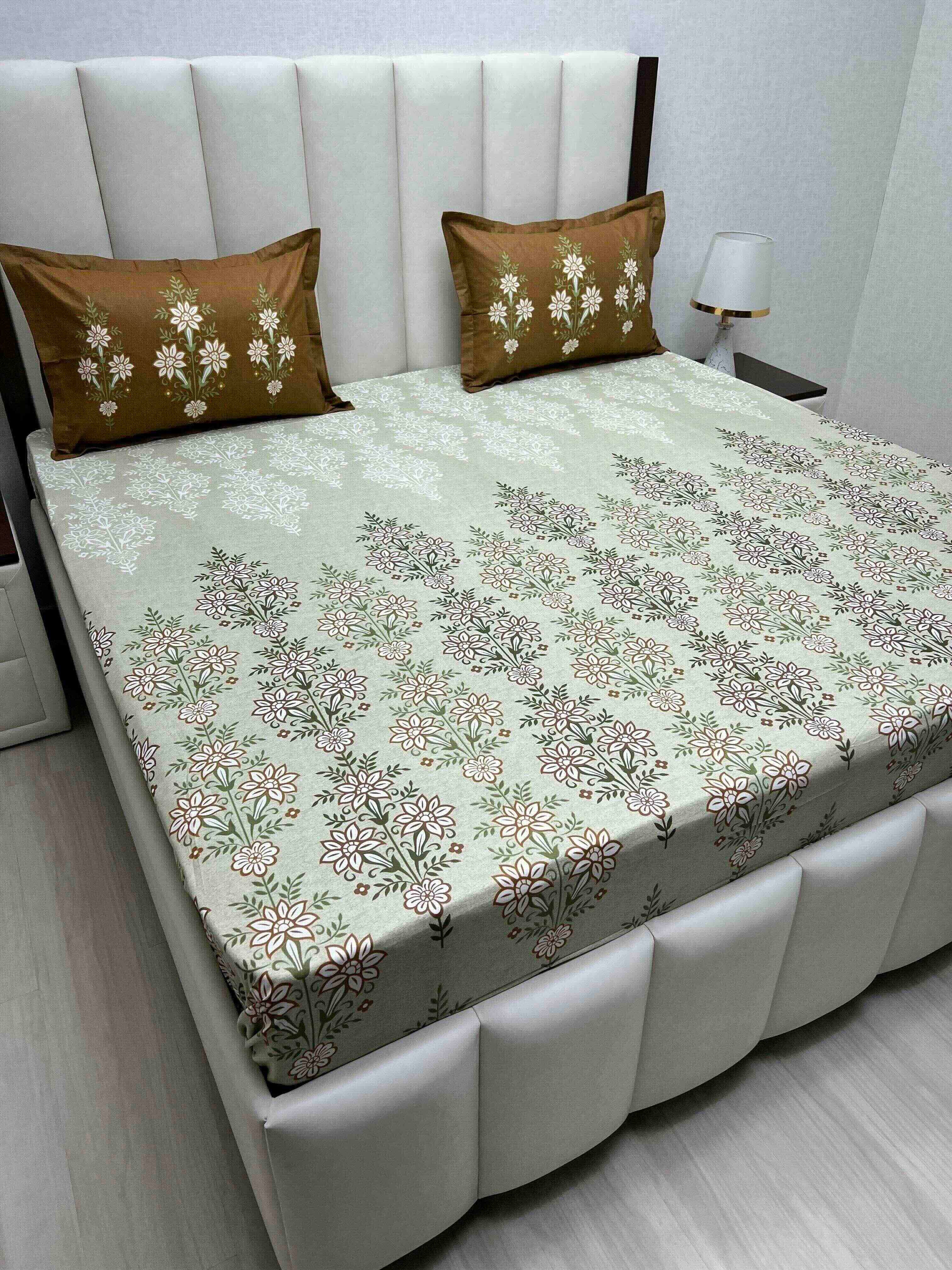 A-4785 - Pure Cotton 210 TC King Size Double Bedsheet (274X274) with Two Pillow Covers (50X76)