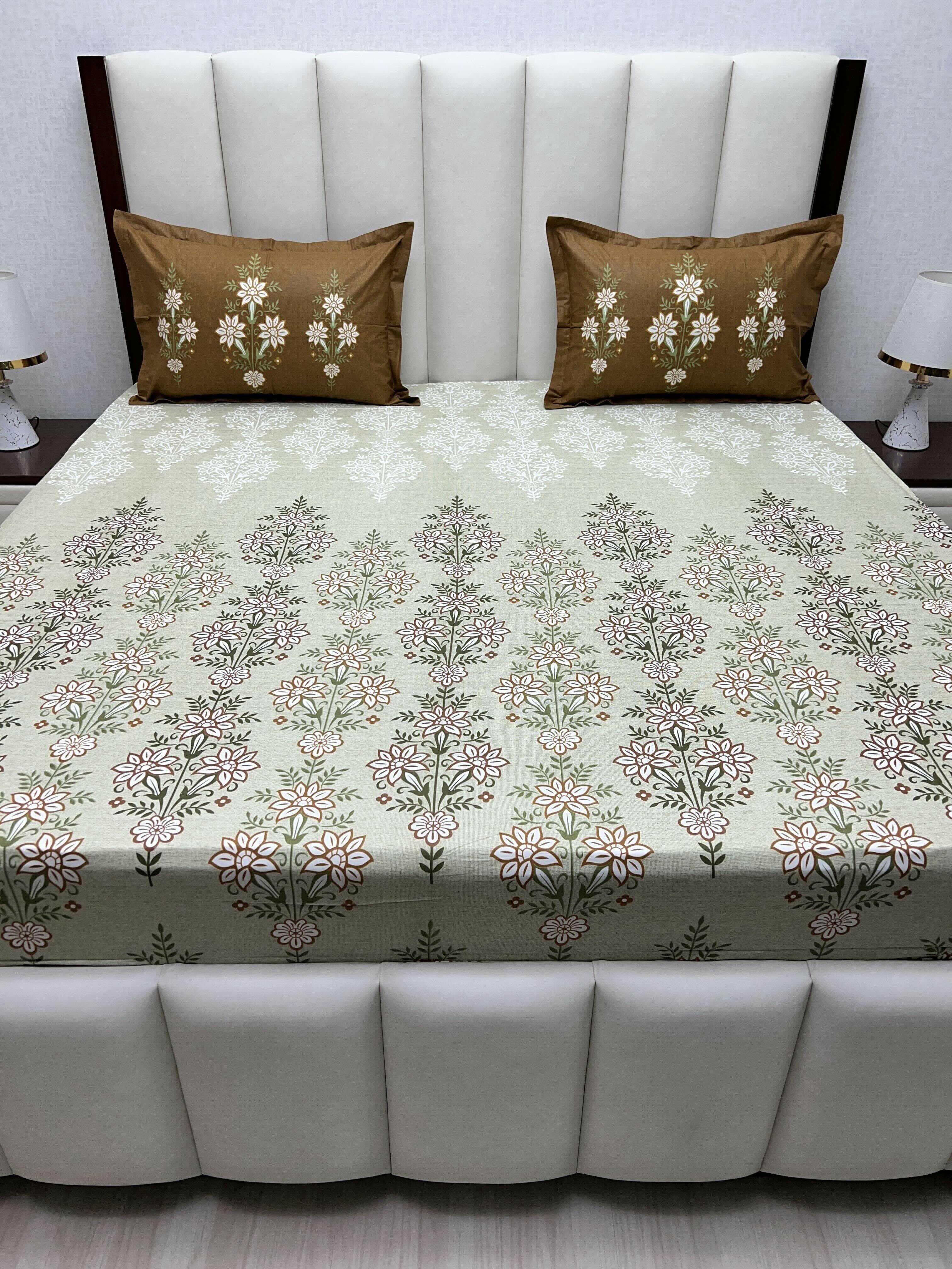 A-4785 - Pure Cotton 210 TC King Size Double Bedsheet (274X274) with Two Pillow Covers (50X76)