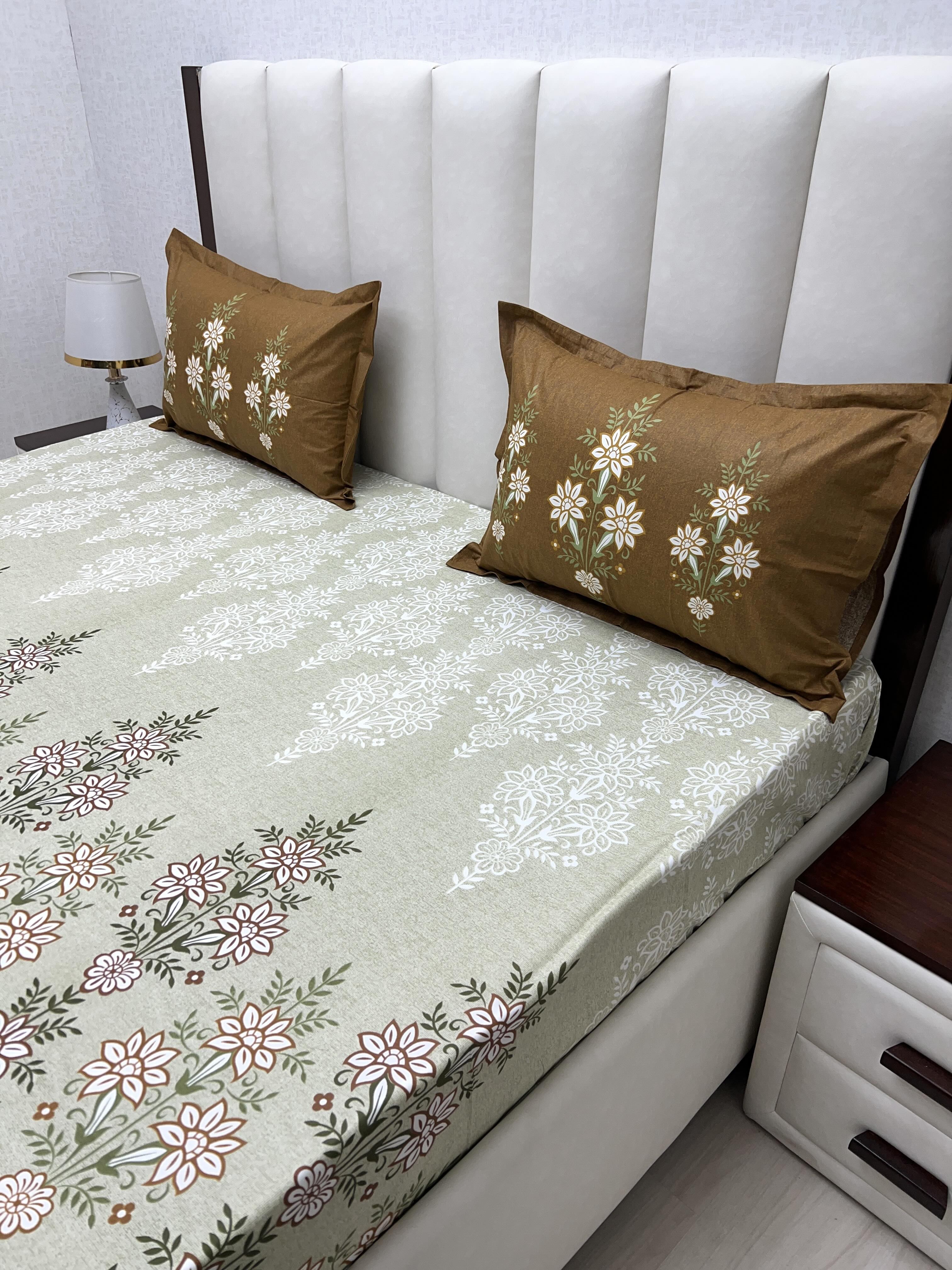 A-4785 - Pure Cotton 210 TC King Size Double Bedsheet (274X274) with Two Pillow Covers (50X76)