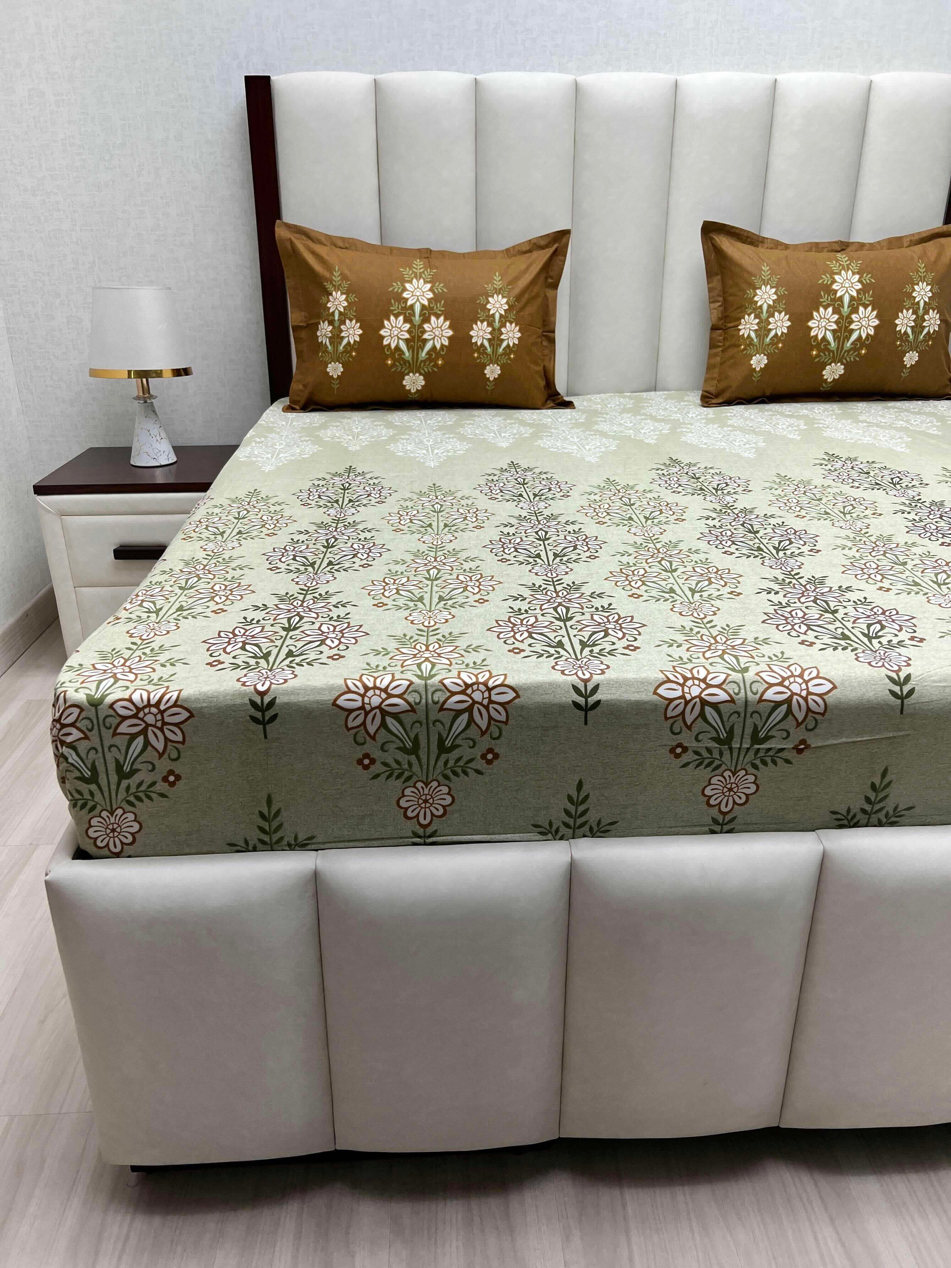 A-4785 - Pure Cotton 210 TC King Size Double Bedsheet (274X274) with Two Pillow Covers (50X76)