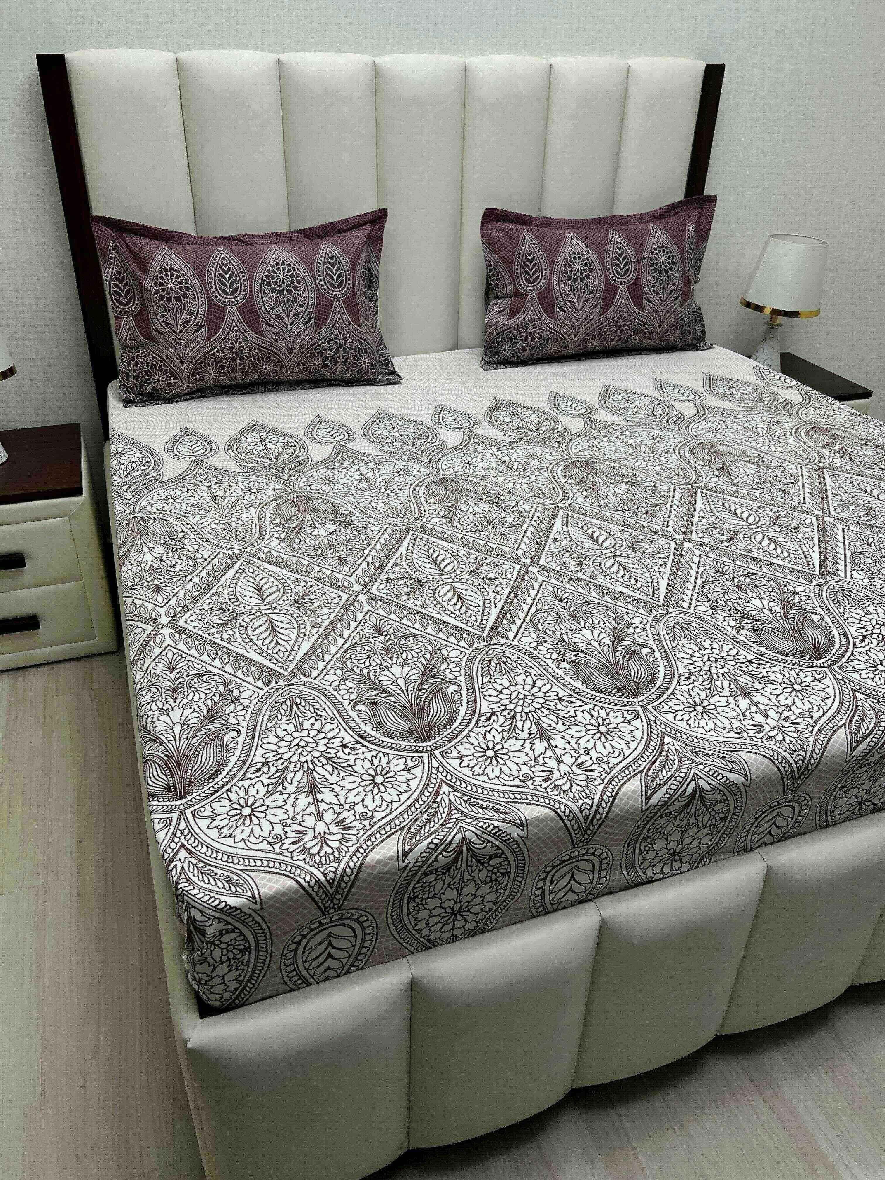 A-4787 - Pure Cotton 210 TC King Size Double Bedsheet (274X274) with Two Pillow Covers (50X76)