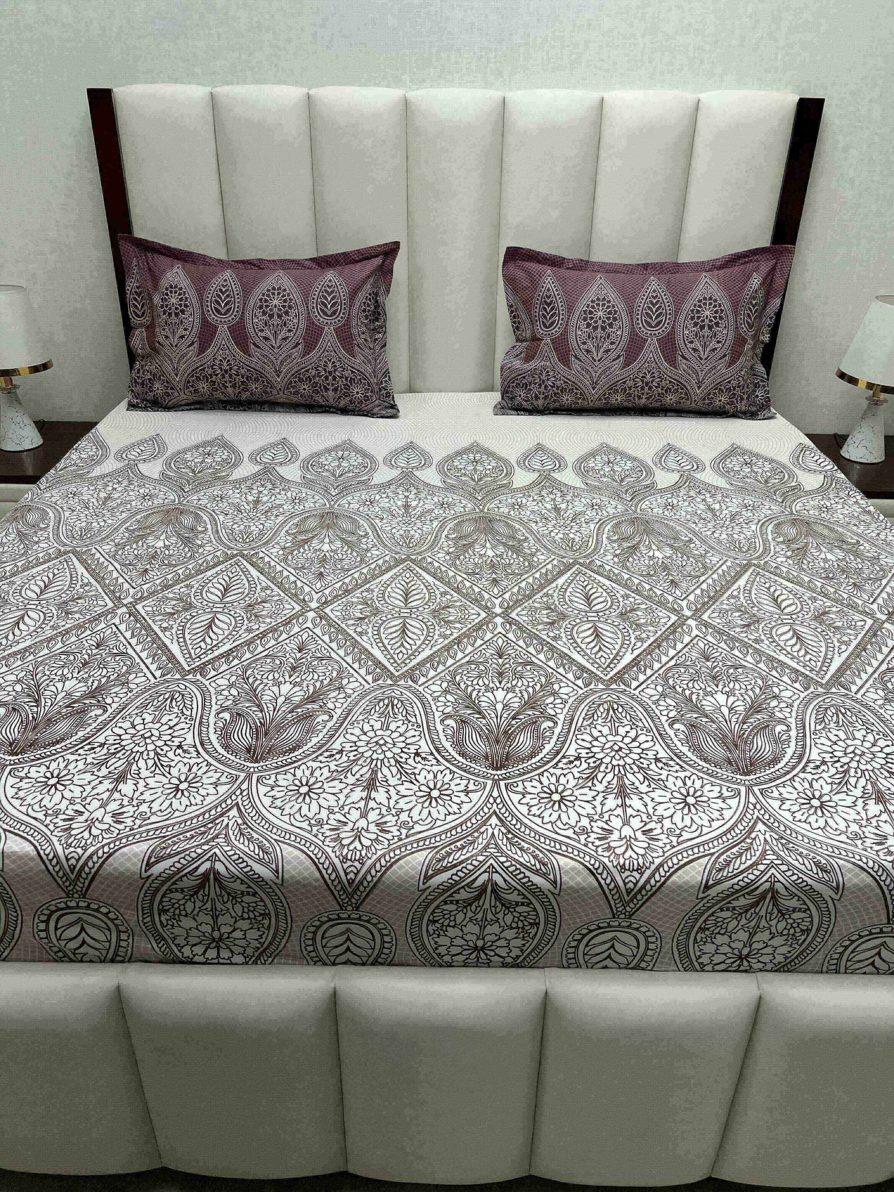 A-4787 - Pure Cotton 210 TC King Size Double Bedsheet (274X274) with Two Pillow Covers (50X76)