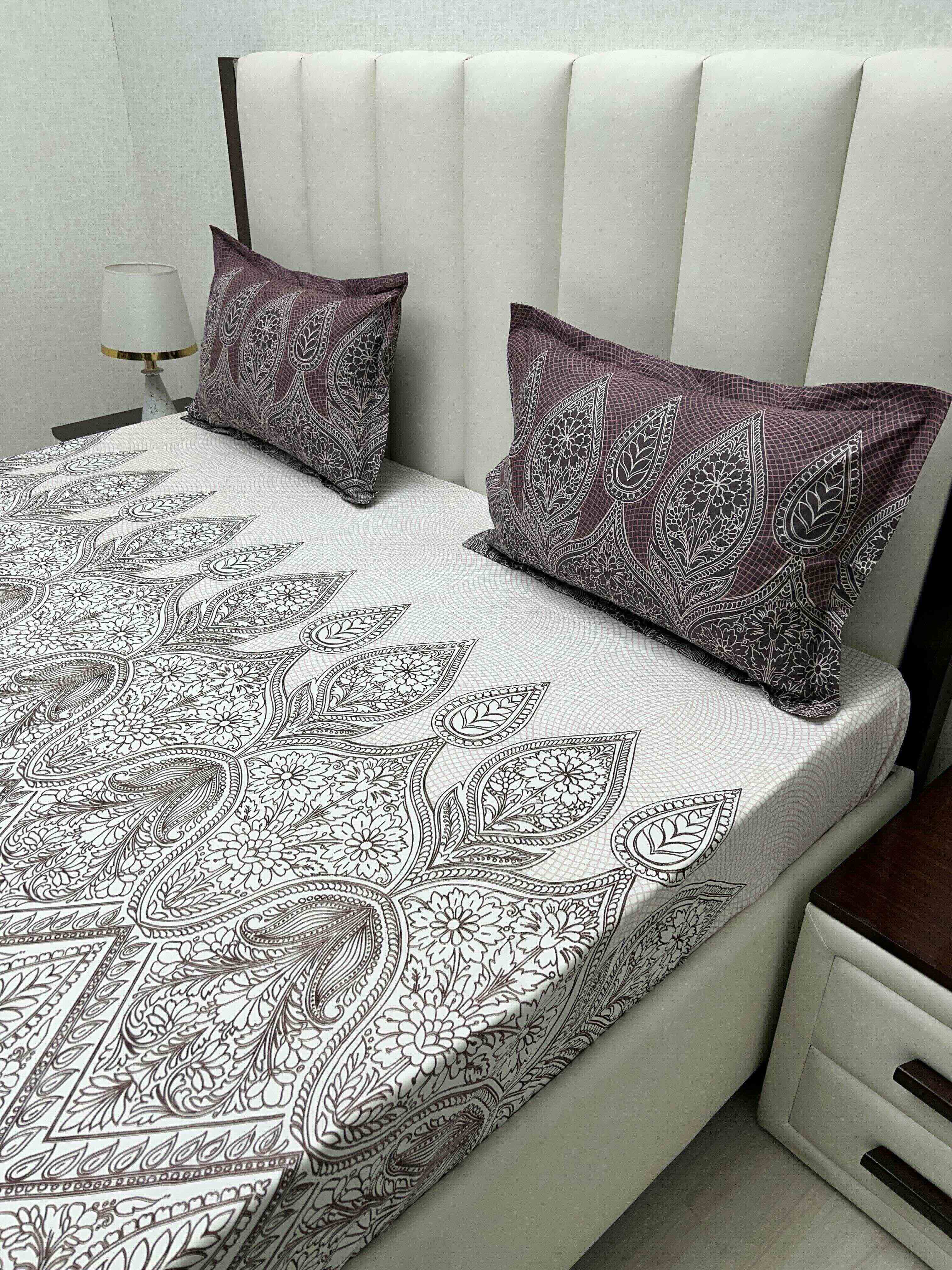 A-4787 - Pure Cotton 210 TC King Size Double Bedsheet (274X274) with Two Pillow Covers (50X76)