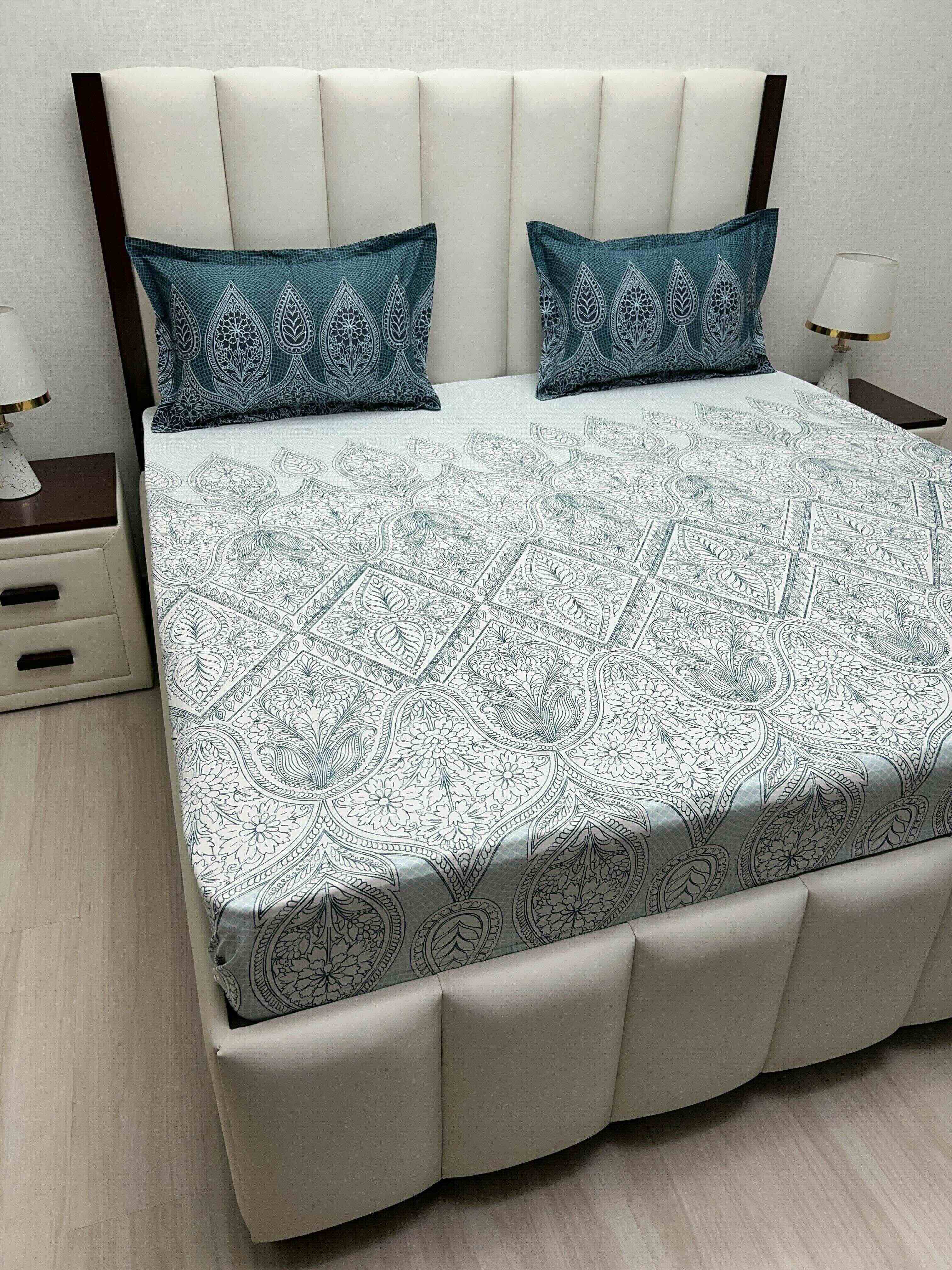 A-4788 - Pure Cotton 210 TC King Size Double Bedsheet (274X274) with Two Pillow Covers (50X76)