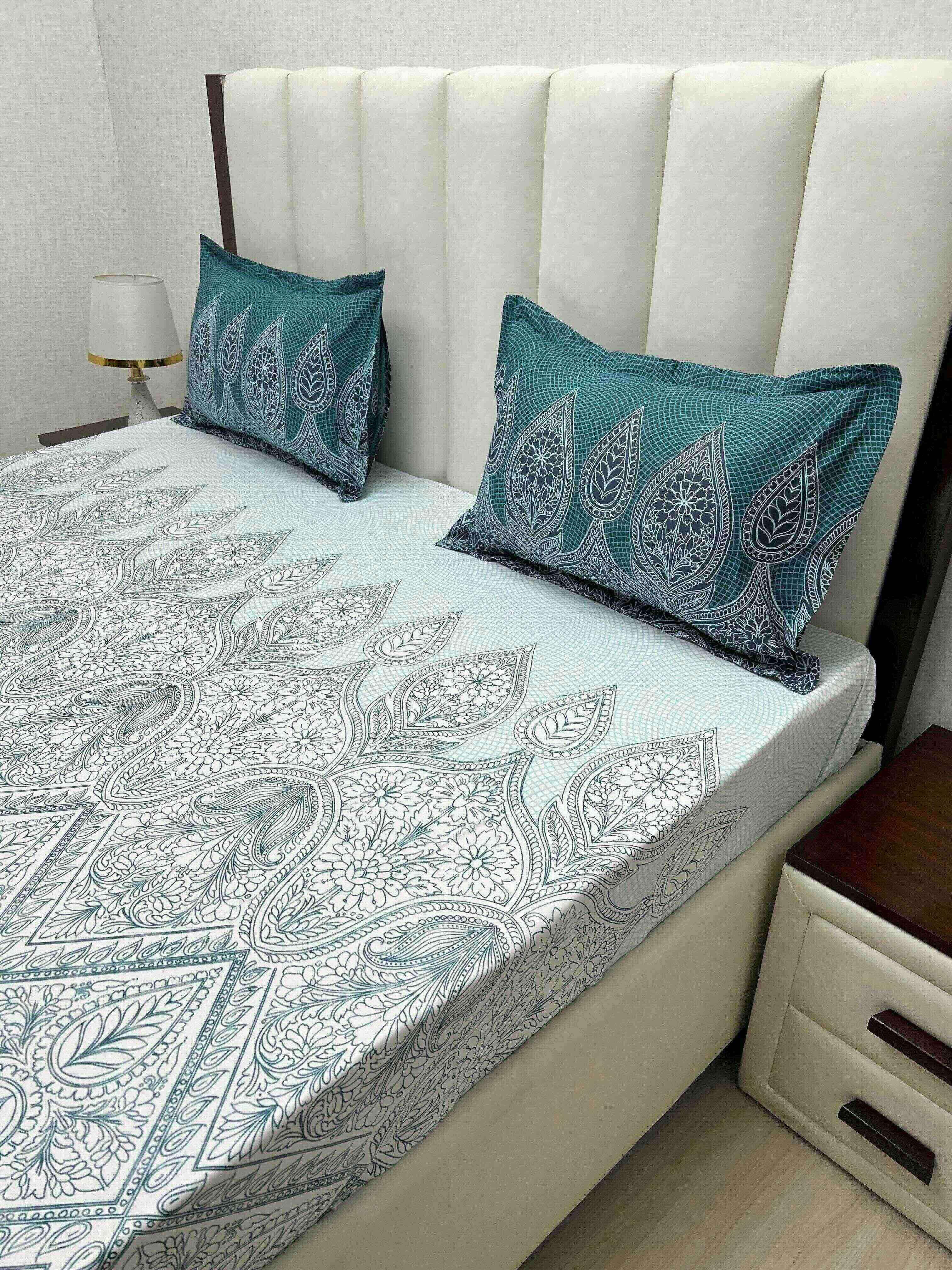 A-4788 - Pure Cotton 210 TC King Size Double Bedsheet (274X274) with Two Pillow Covers (50X76)