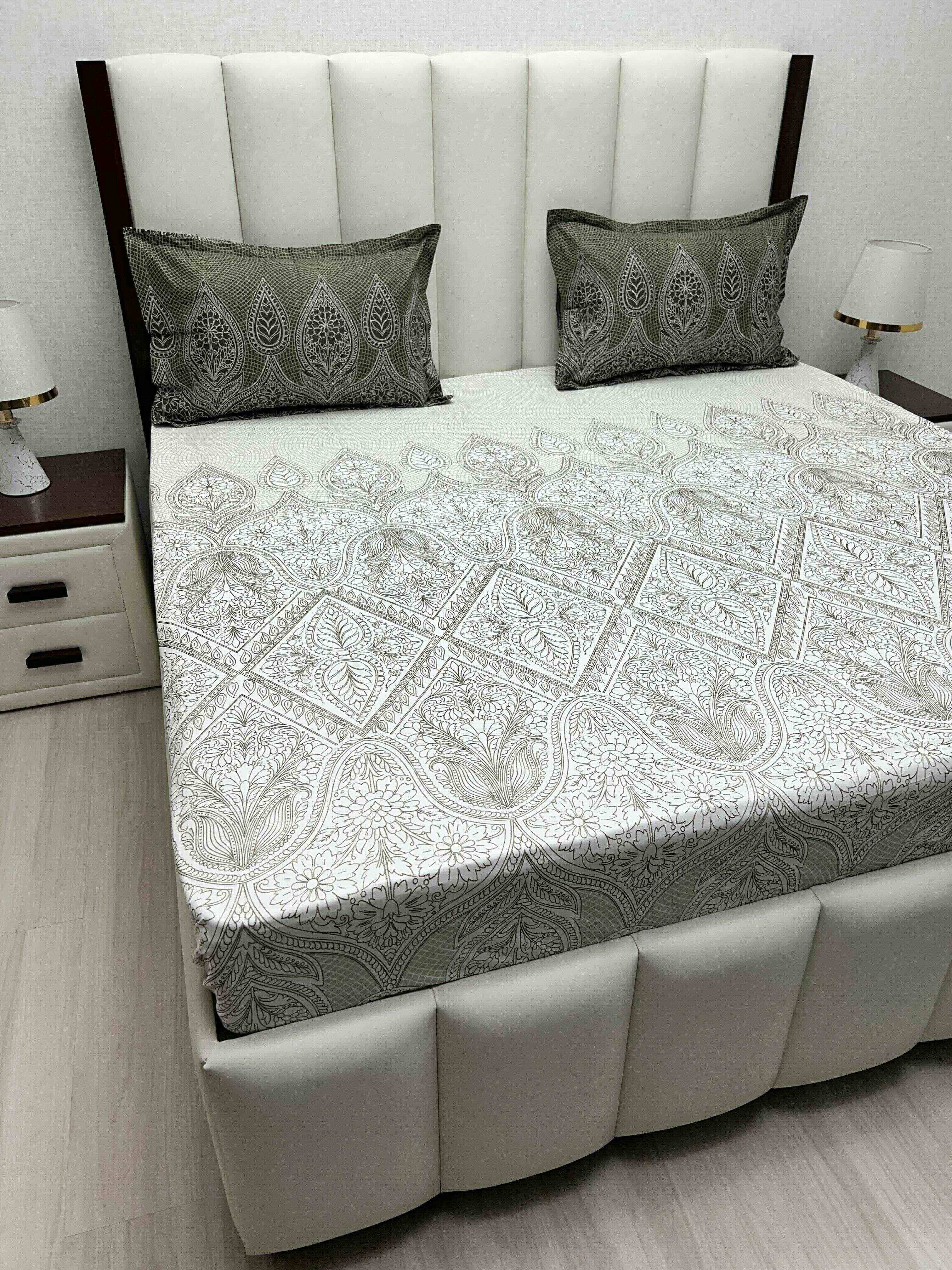 A-4789 - Pure Cotton 210 TC King Size Double Bedsheet (274X274) with Two Pillow Covers (50X76)