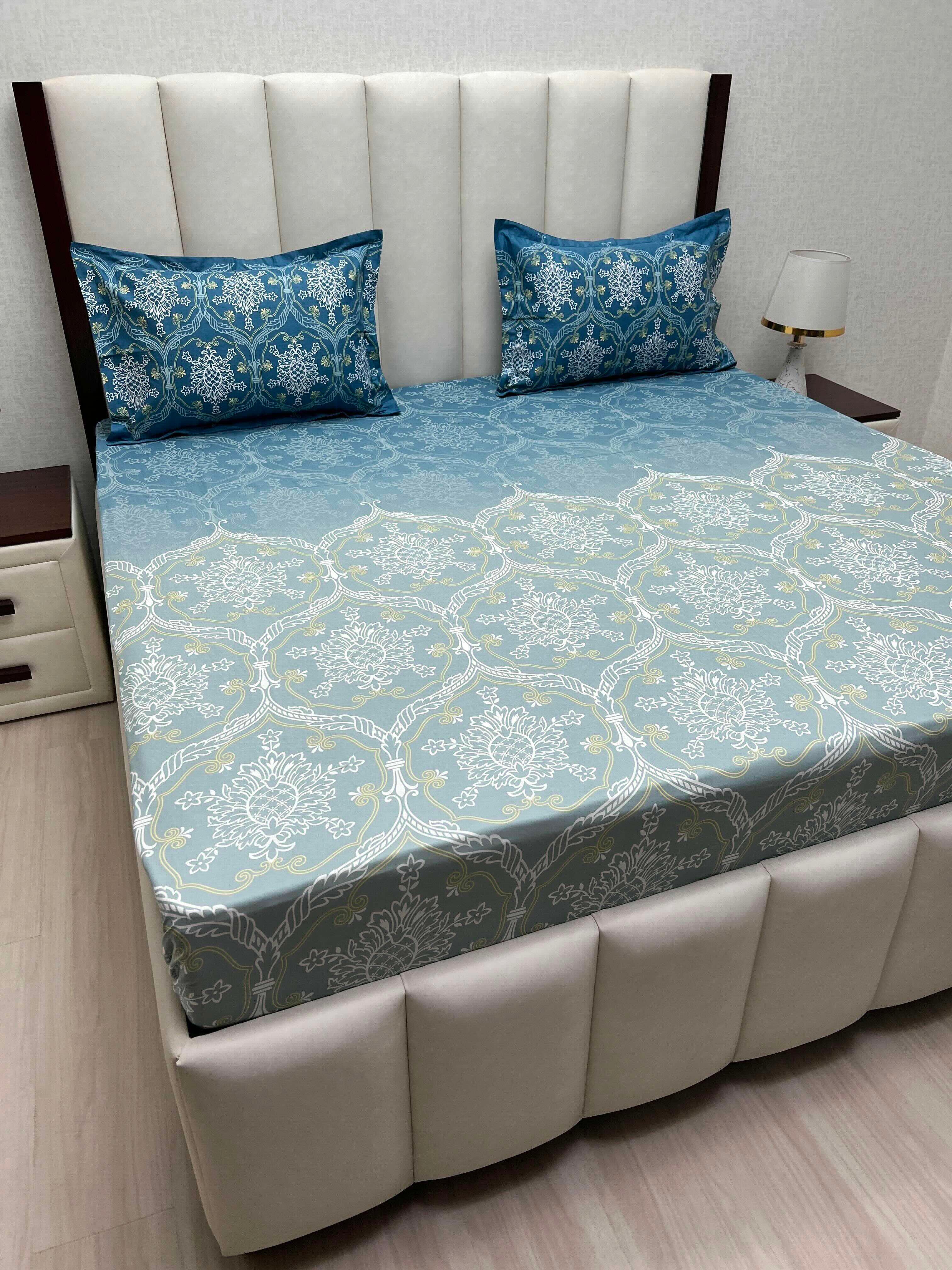 A-4791 - Pure Cotton 210 TC King Size Double Bedsheet (274X274) with Two Pillow Covers (50X76)