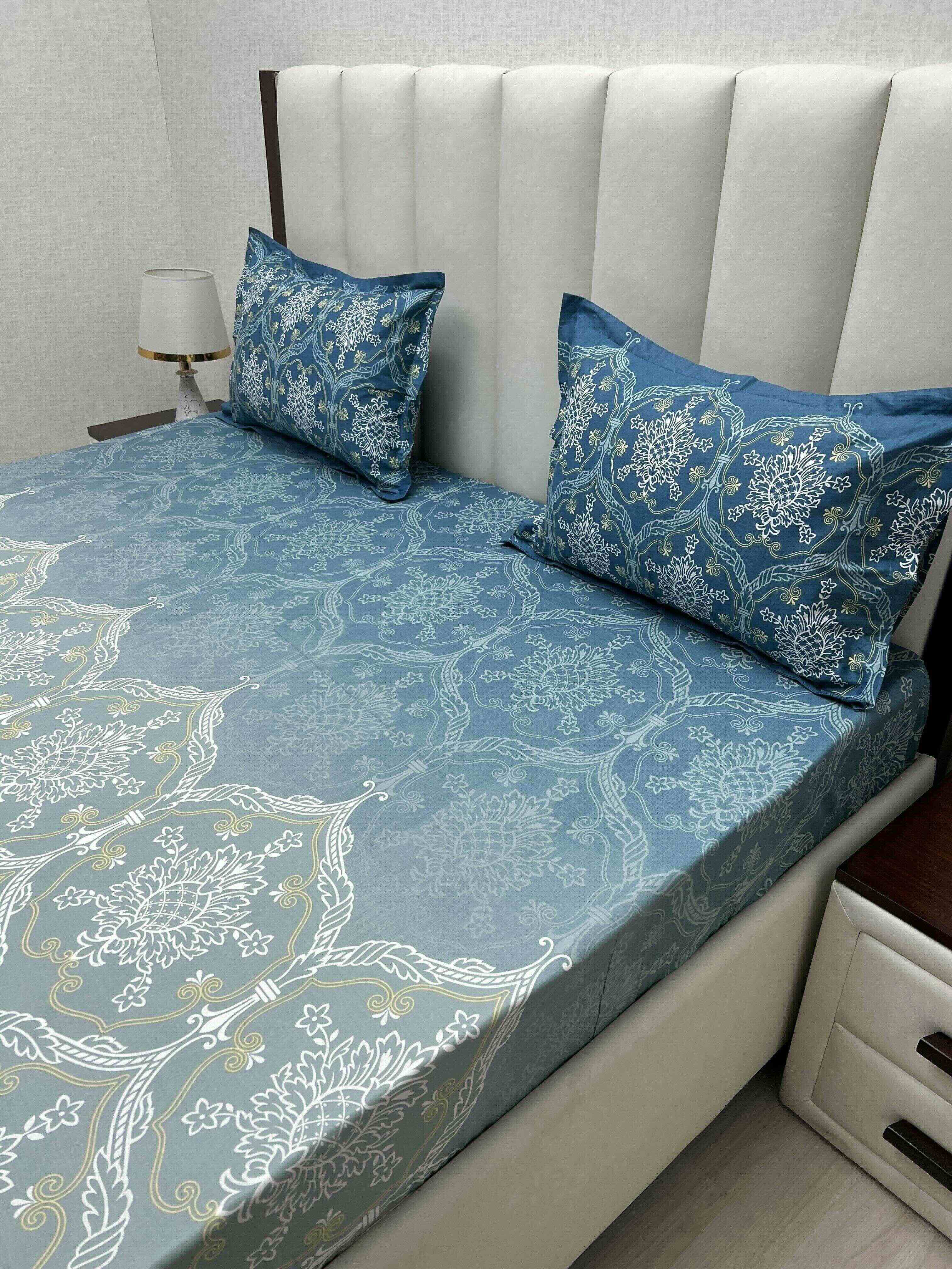 A-4791 - Pure Cotton 210 TC King Size Double Bedsheet (274X274) with Two Pillow Covers (50X76)