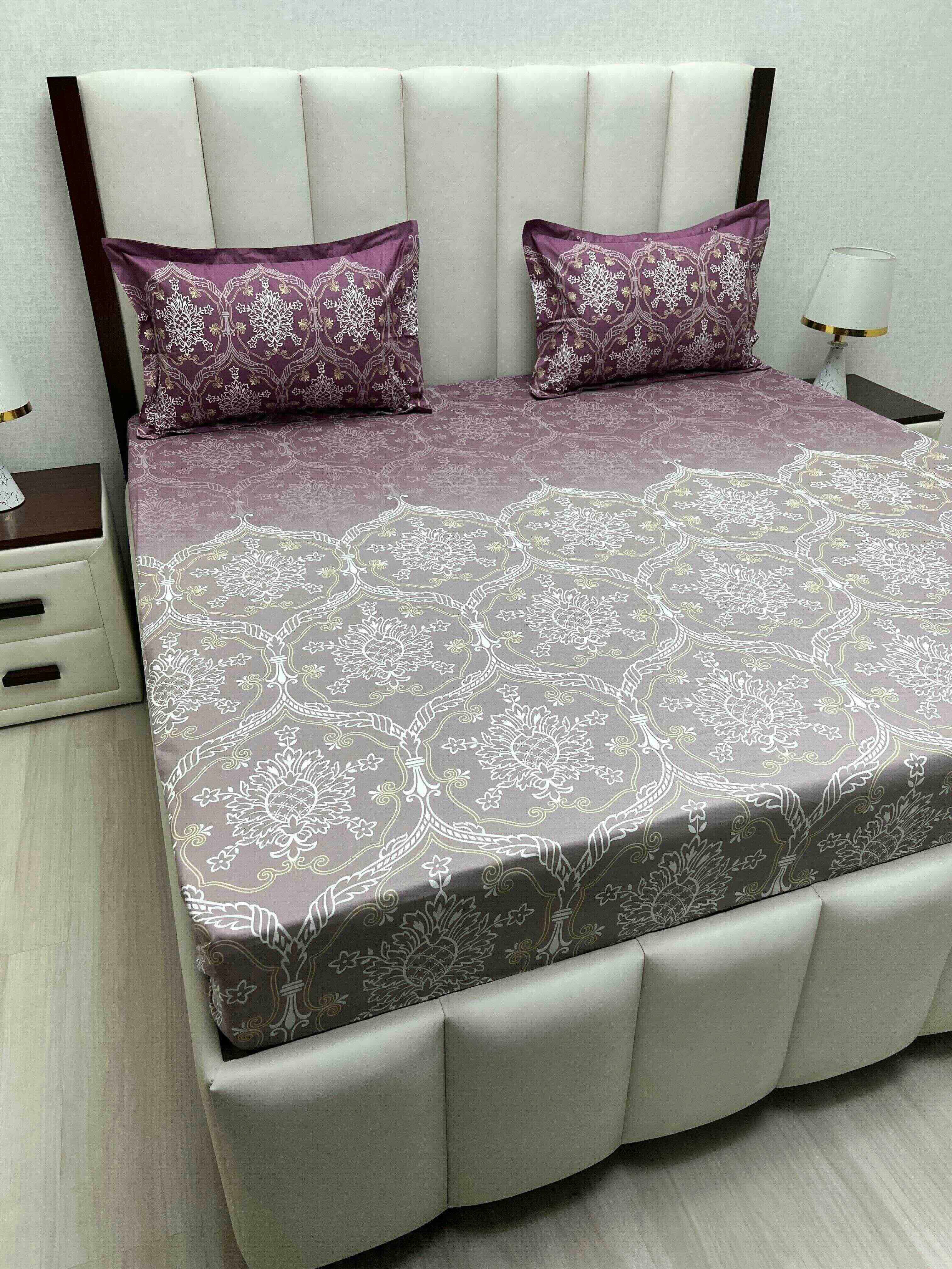 A-4792 - Pure Cotton 210 TC King Size Double Bedsheet (274X274) with Two Pillow Covers (50X76)