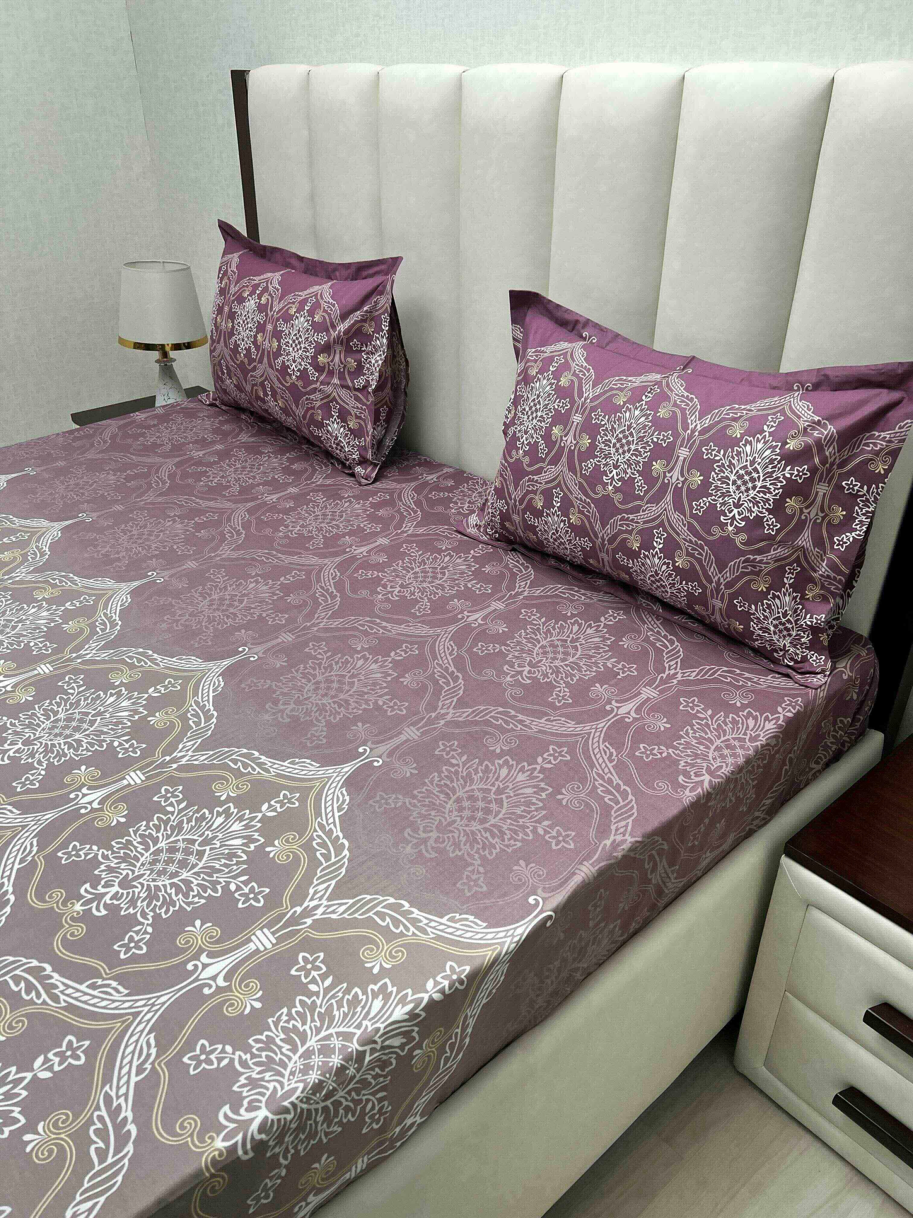 A-4792 - Pure Cotton 210 TC King Size Double Bedsheet (274X274) with Two Pillow Covers (50X76)